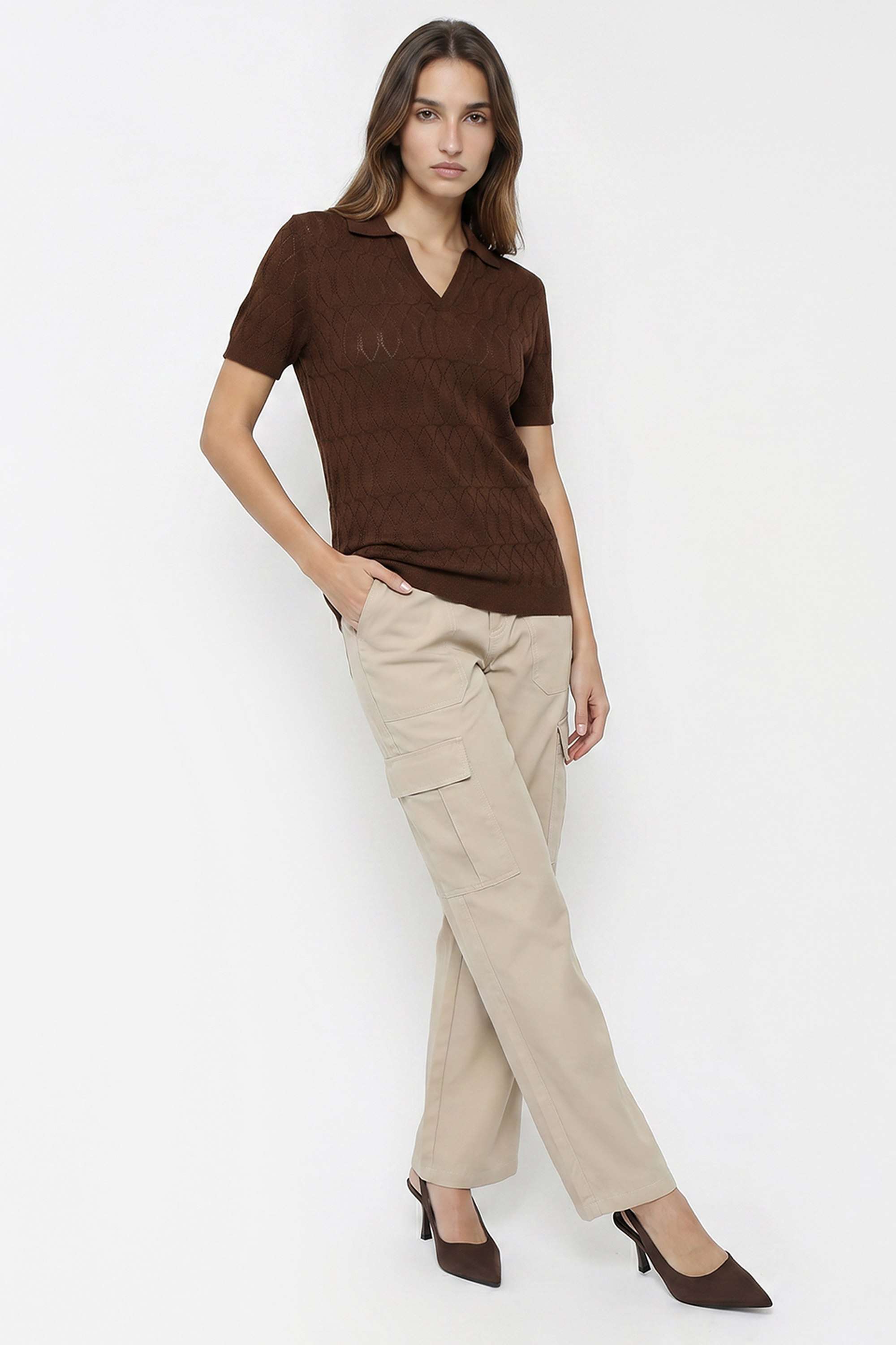 kraus Solid Viscose Nylon Blend V-Neck Women's Top-picture-20