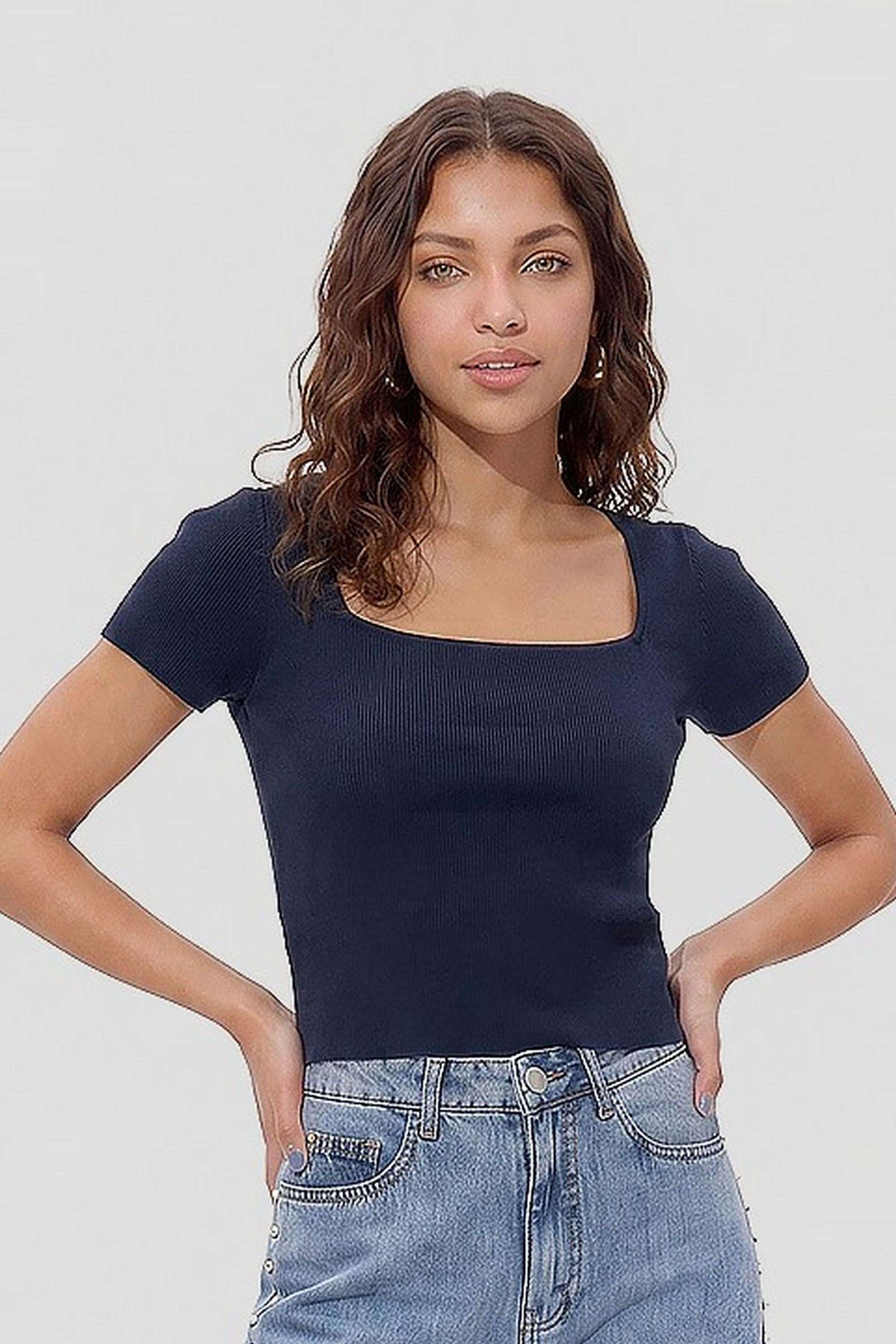 kraus Solid Cotton Blend Square Neck Women's Top-picture-28