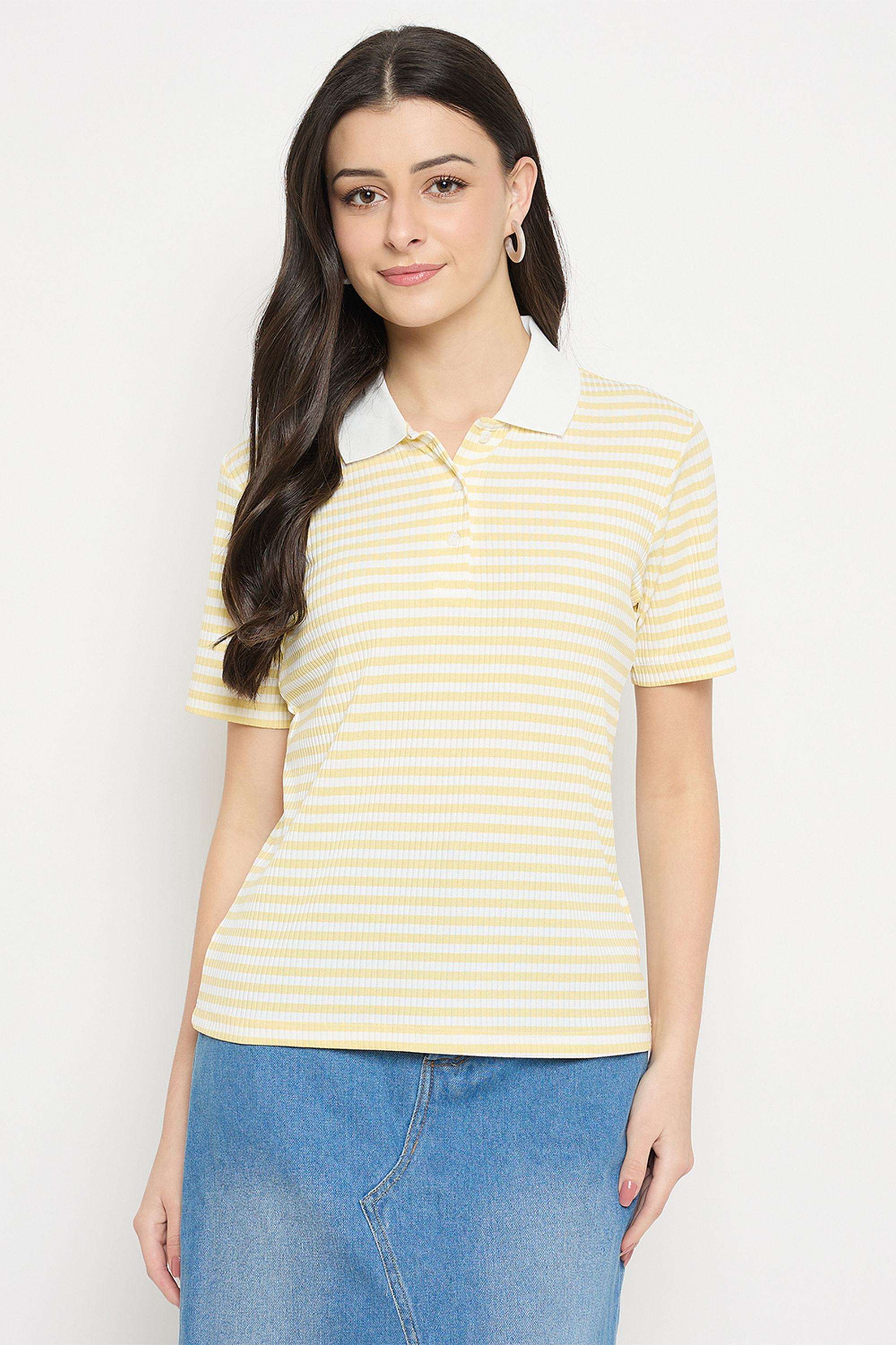 Solid-Cotton-Collared-Women-s-T-Shirt