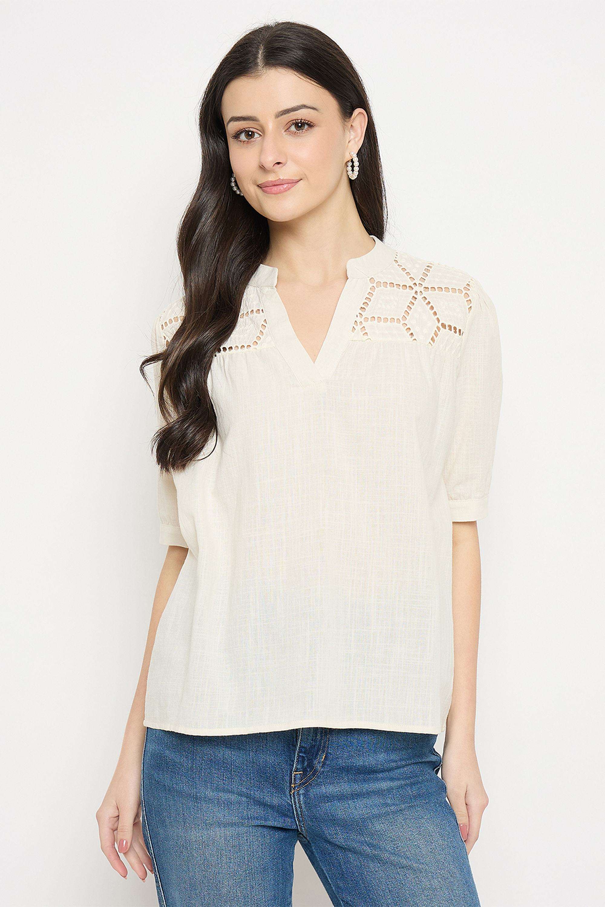 Solid-Cotton-Collared-Women-s-T-Shirt