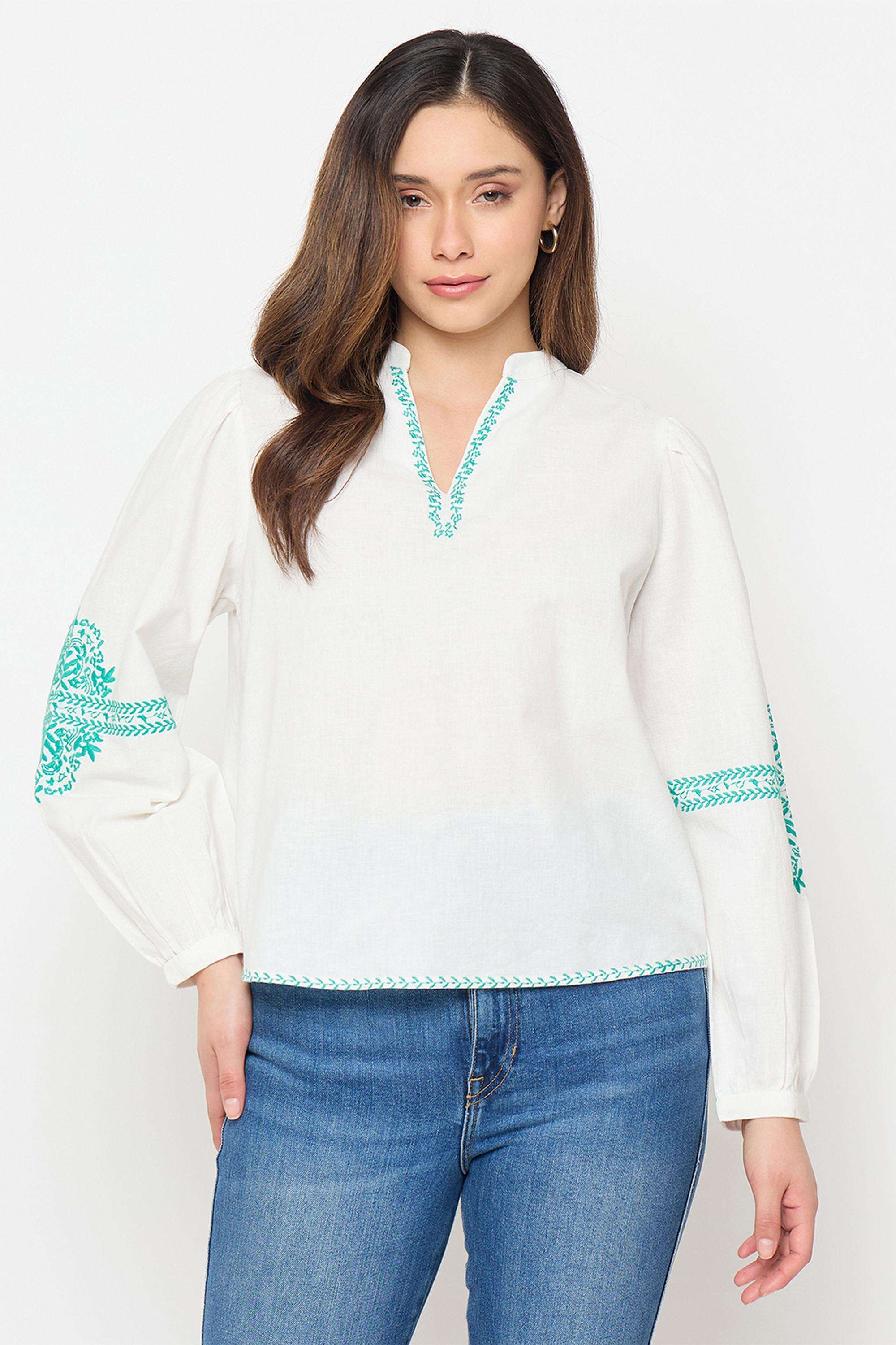 トップス mum Buy Madame Off White Solid Polyester V-Neck Women's Top | Shoppers