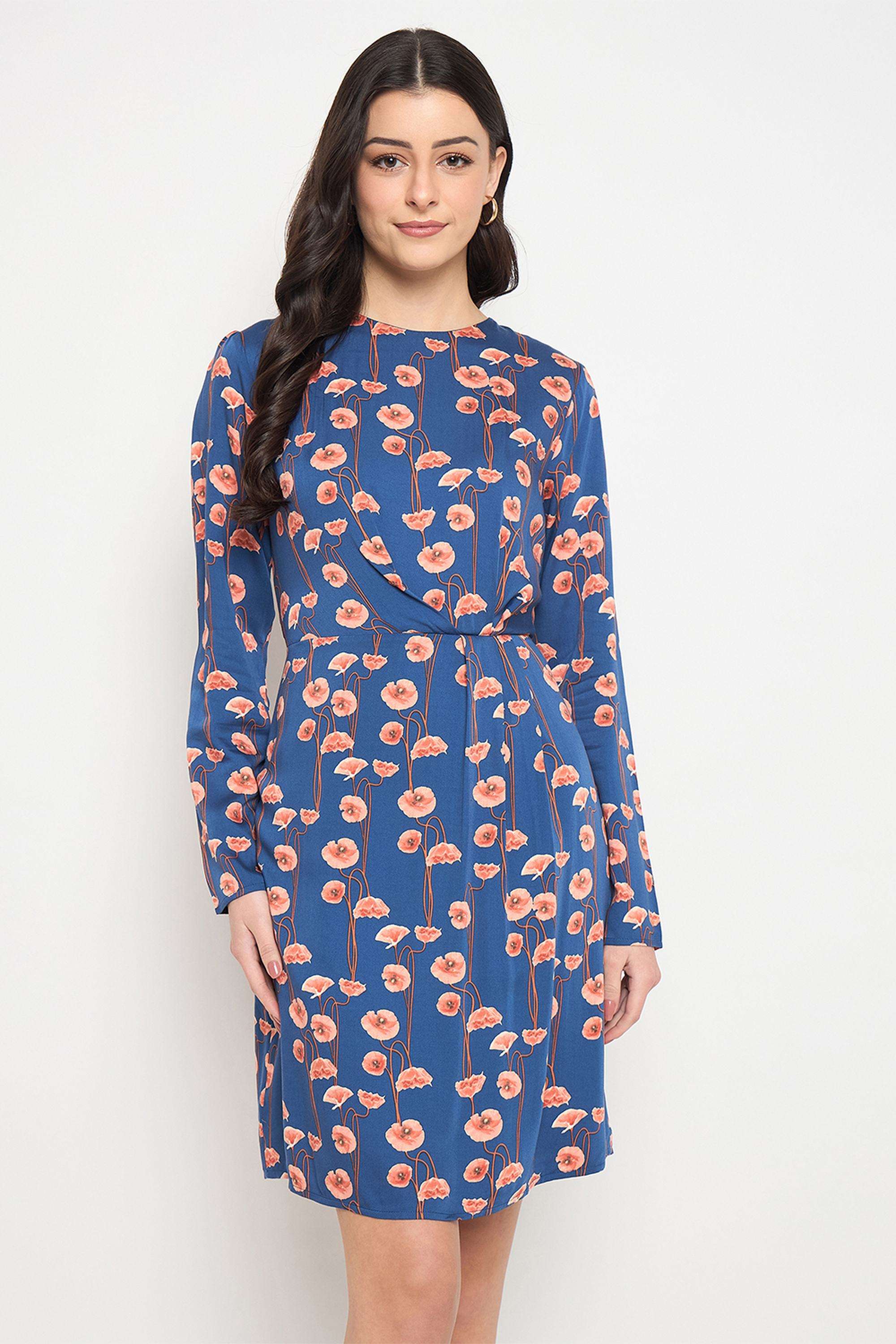 Printed-Rayon-Round-Neck-Women-s-Dress