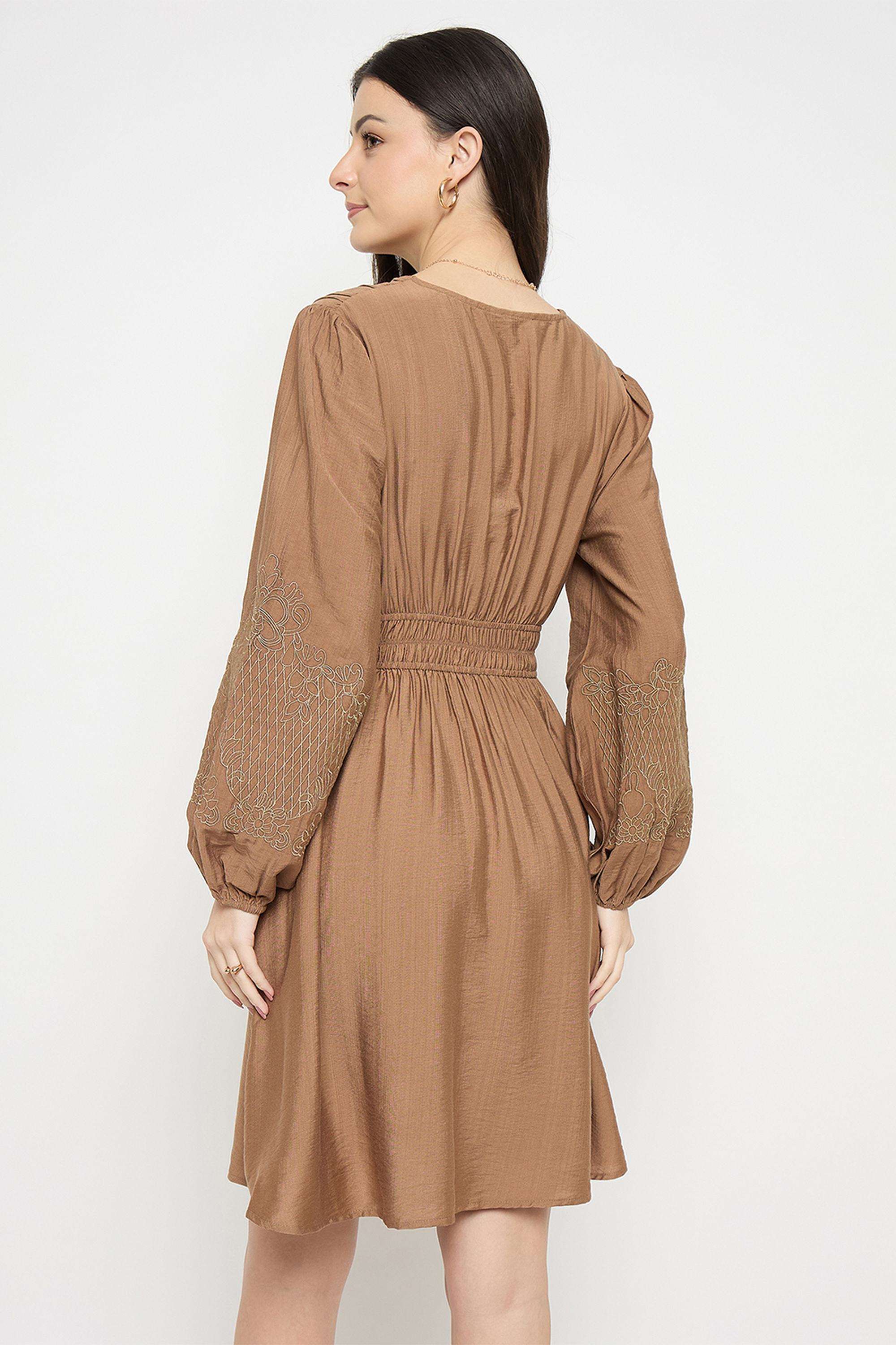 Embroidered-Rayon-V-Neck-Women-s-Dress
