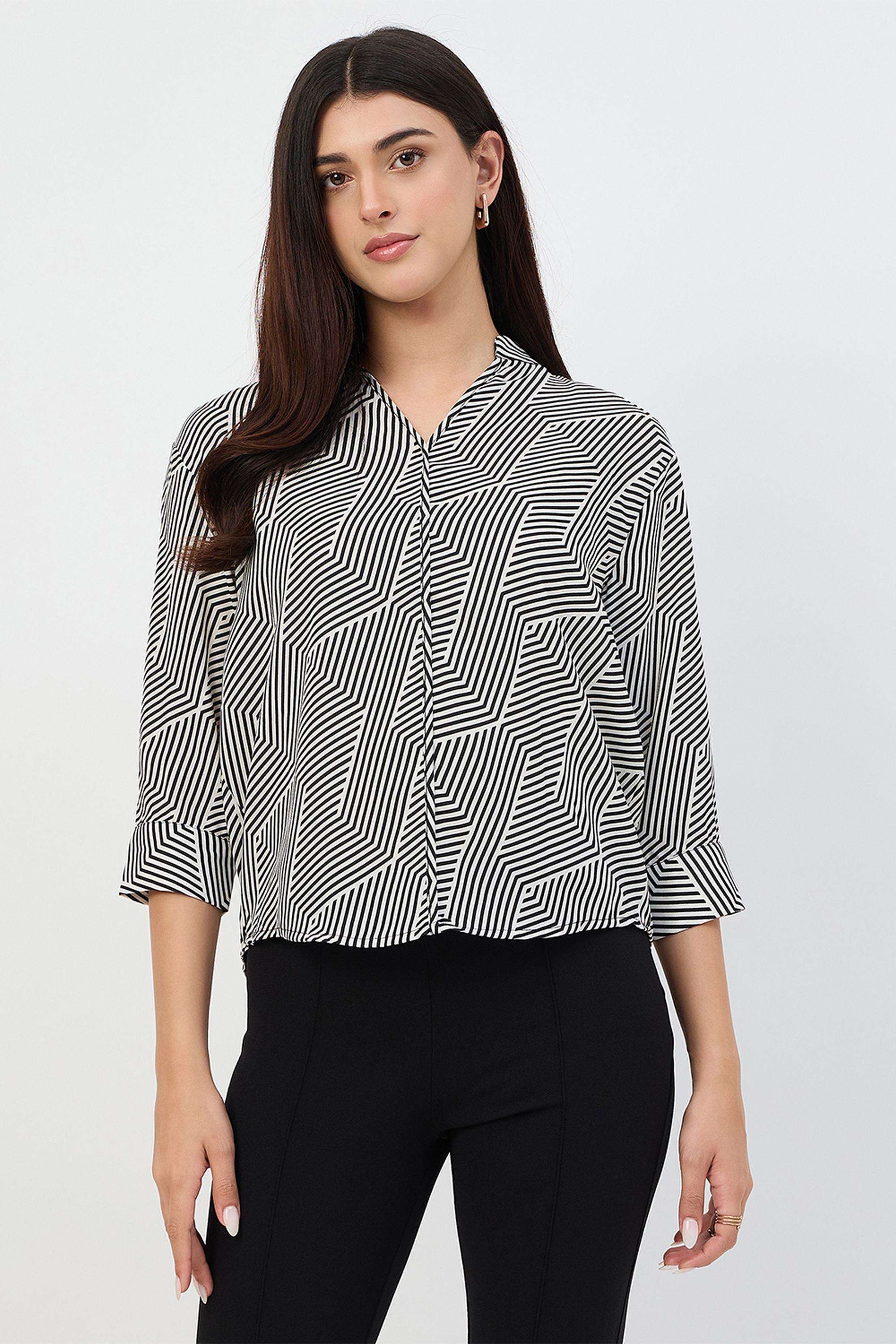Printed-Cotton-V-Neck-Women-s-Top
