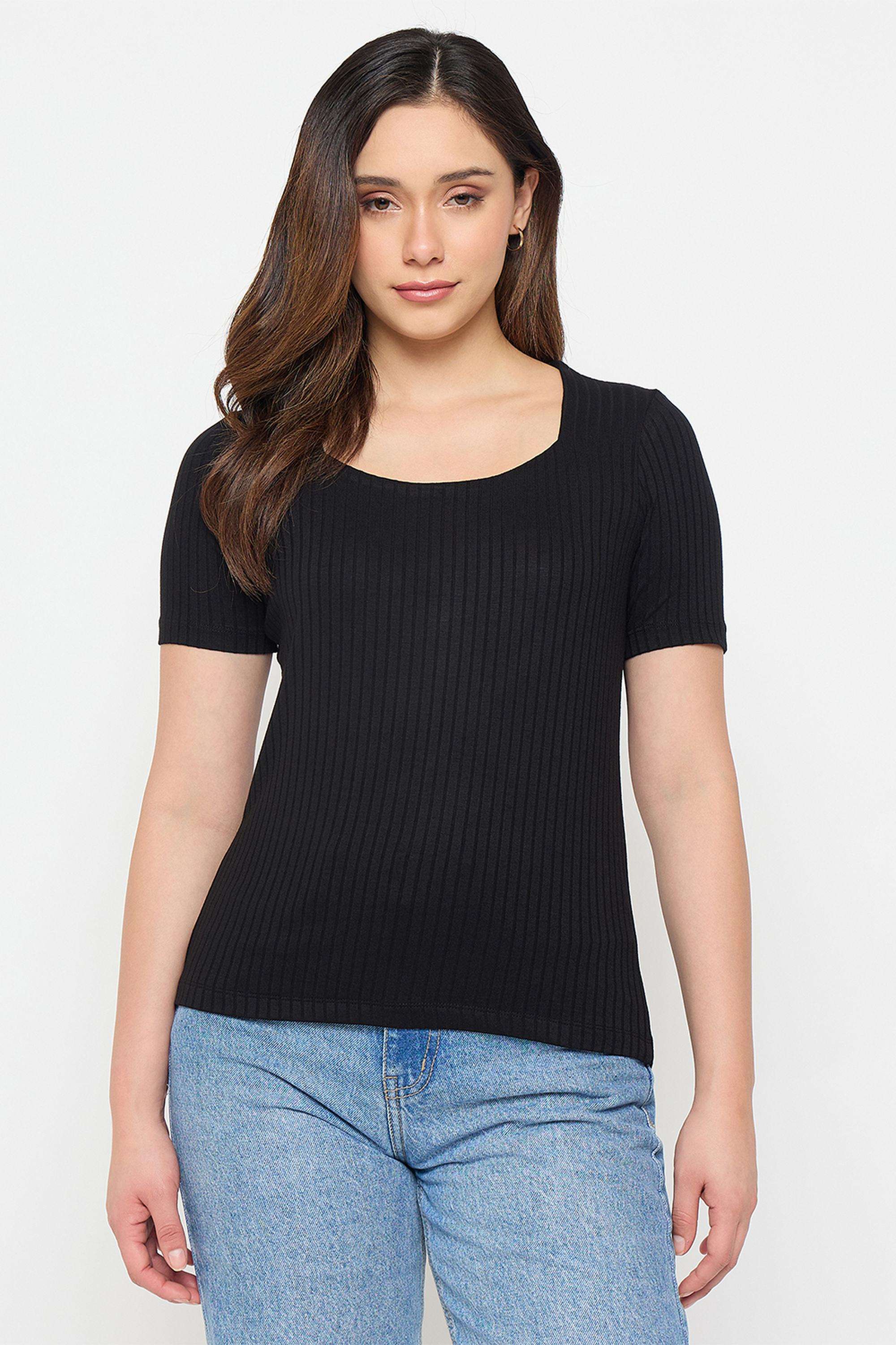 Solid-Rayon-Round-Neck-Women-s-T-Shirt