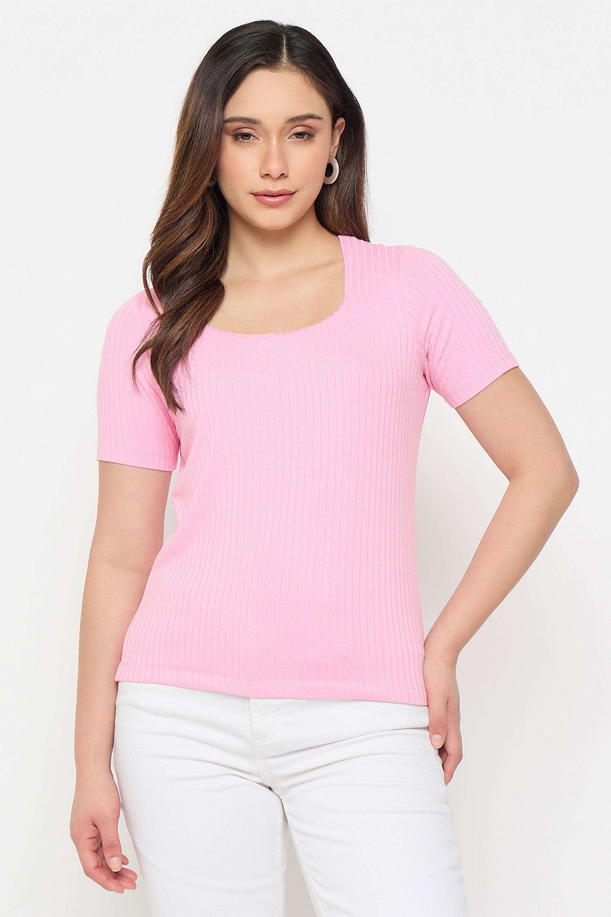 Solid-Rayon-Round-Neck-Women-s-T-Shirt