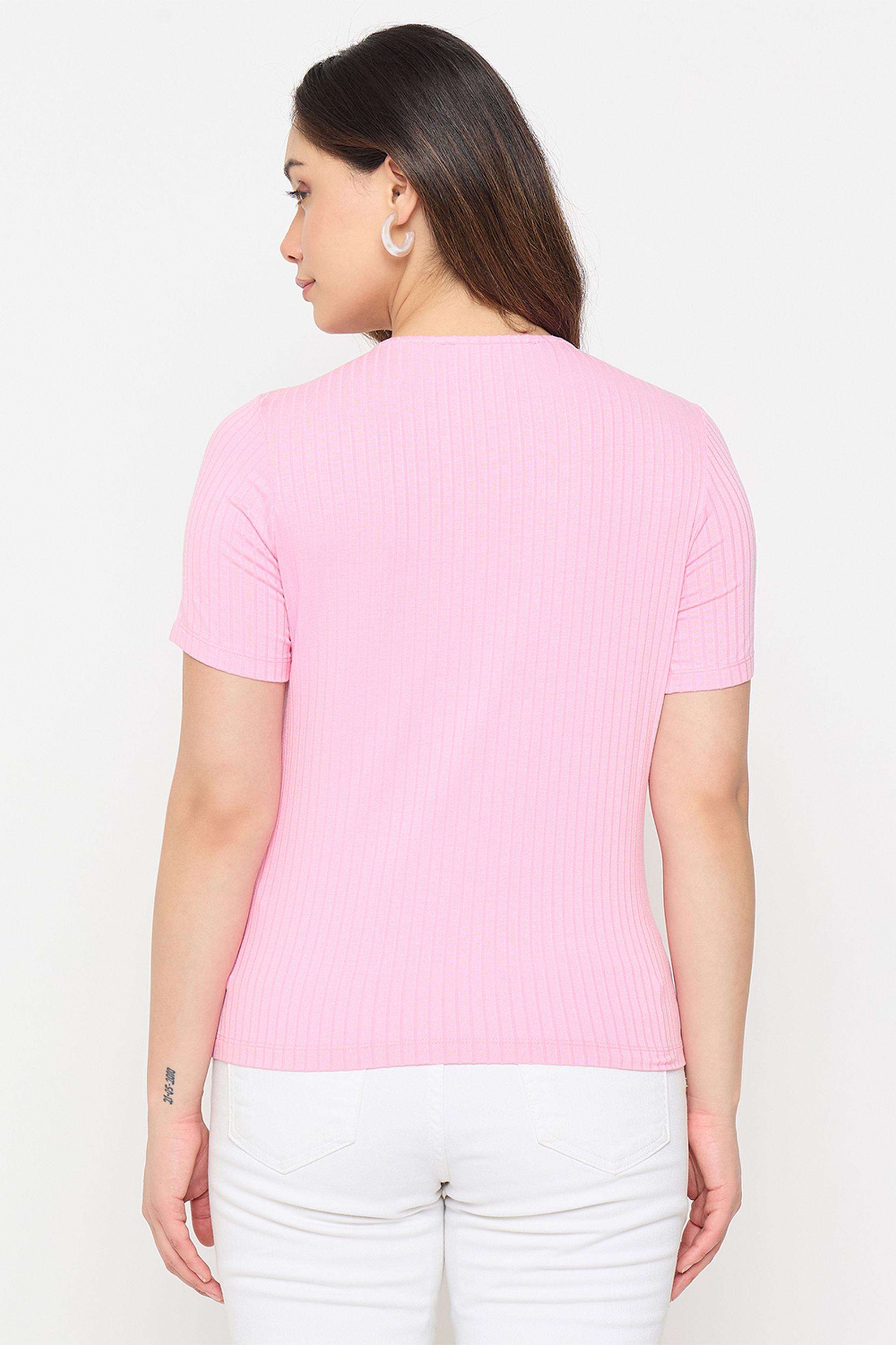 Solid-Rayon-Round-Neck-Women-s-T-Shirt