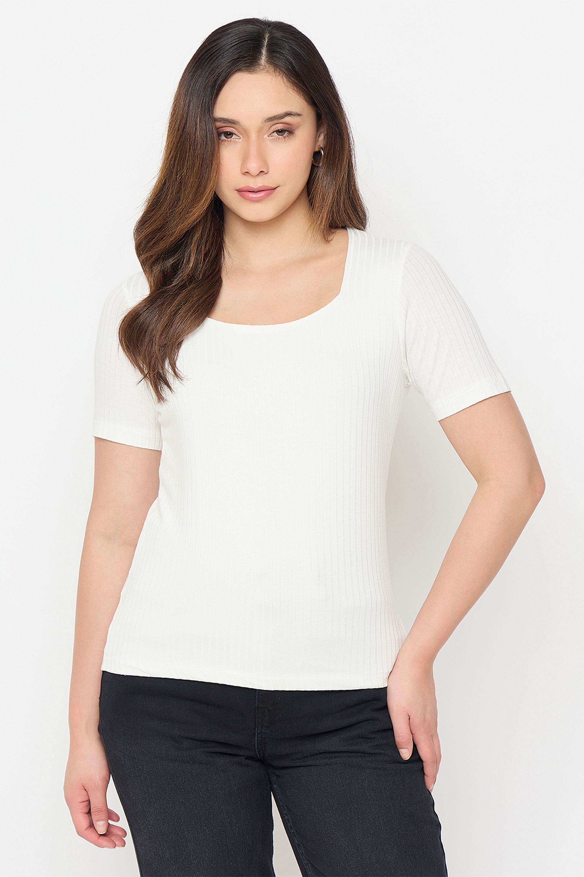 Solid-Rayon-Round-Neck-Women-s-T-Shirt