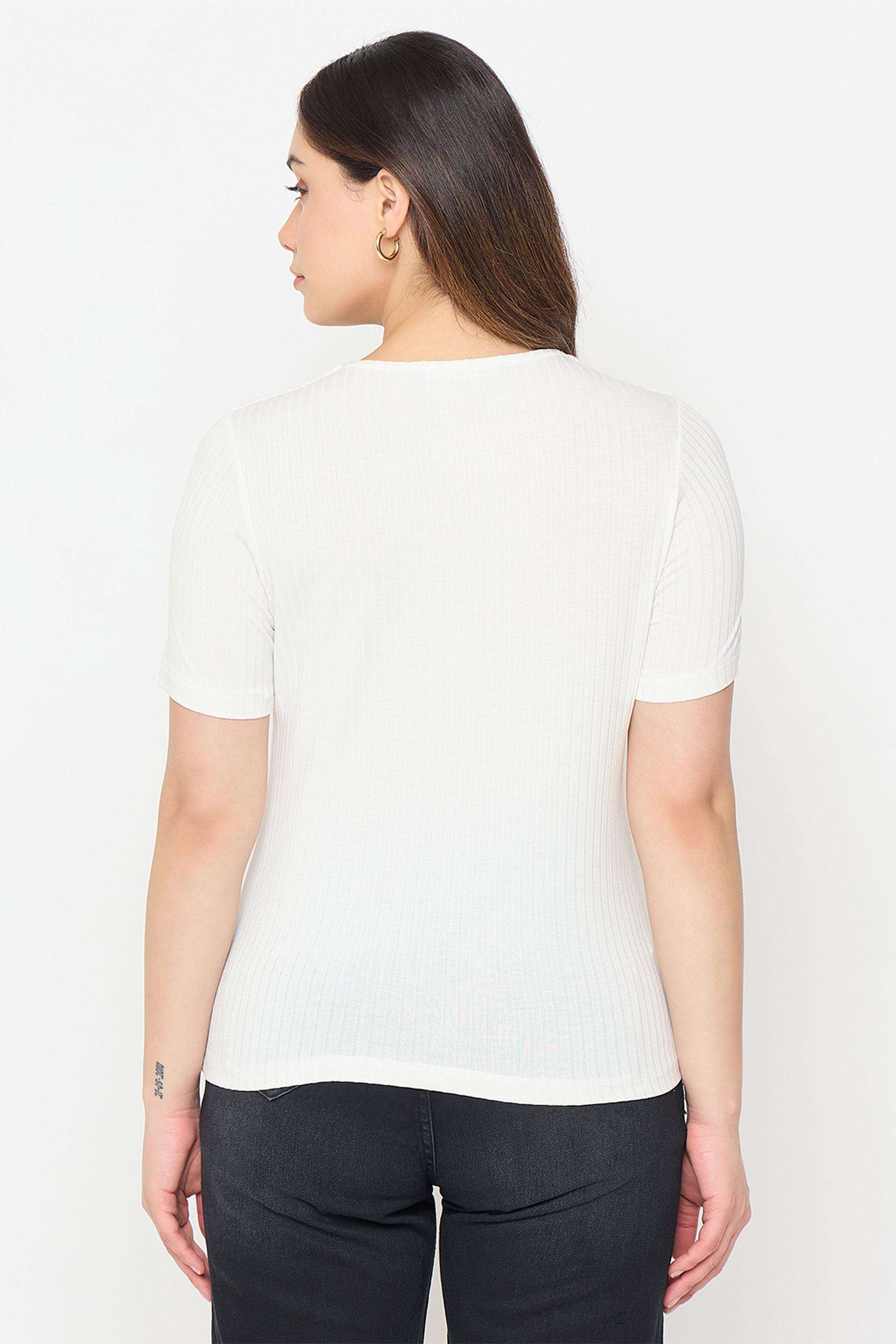 Solid-Rayon-Round-Neck-Women-s-T-Shirt