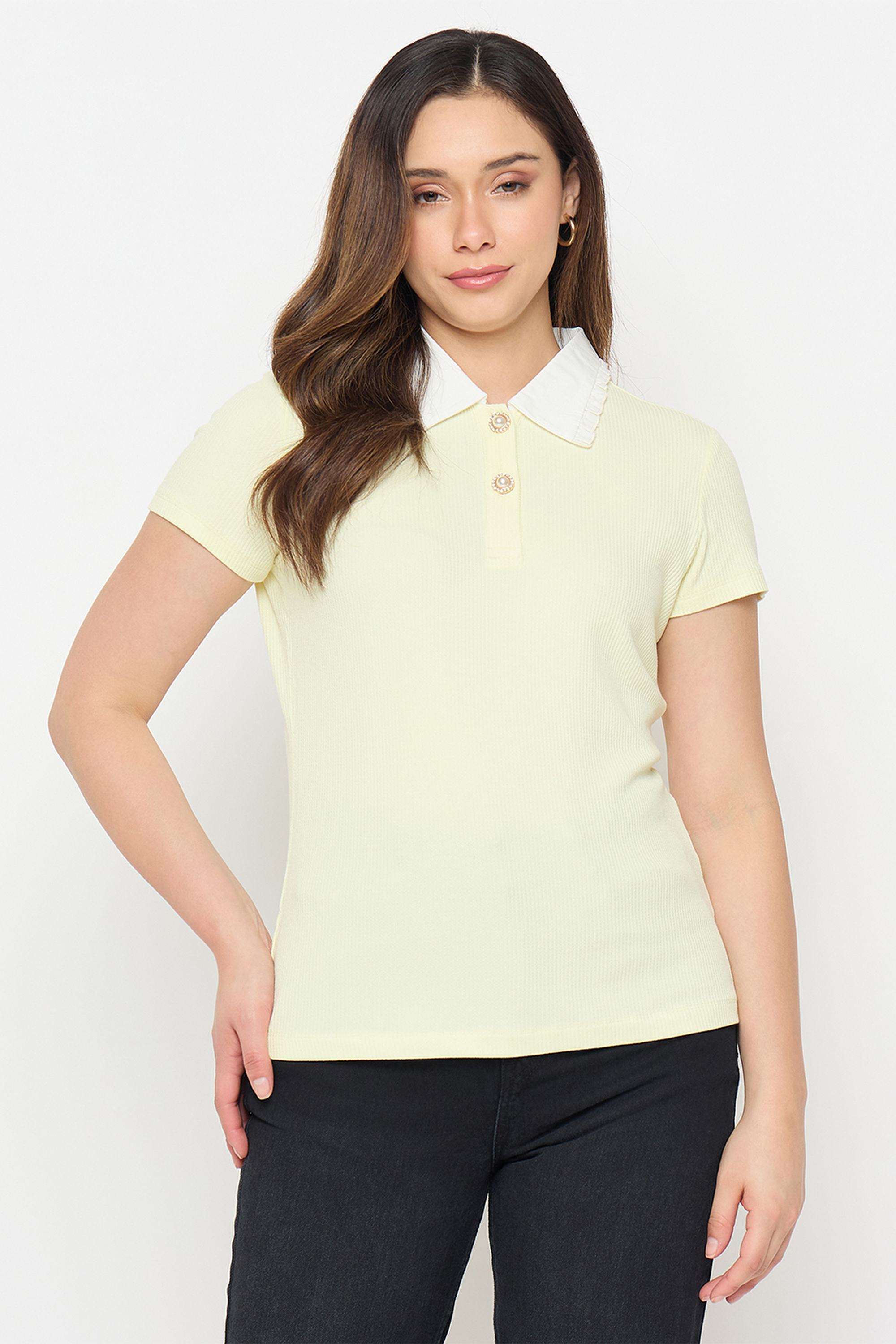 madame Solid Rayon Collared Women's T-Shirt-picture-27