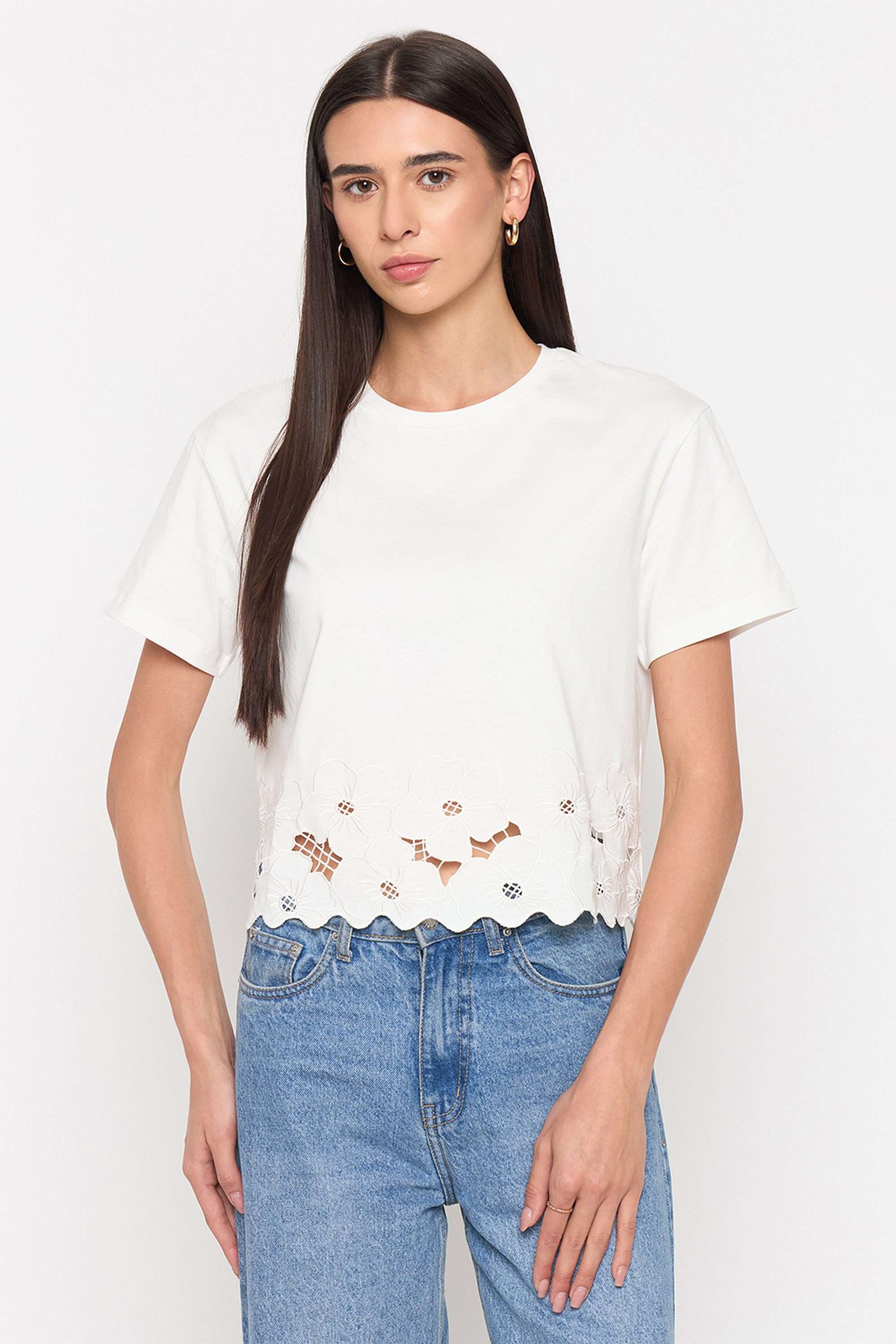 Solid-Cotton-Round-Neck-Women-s-T-Shirt