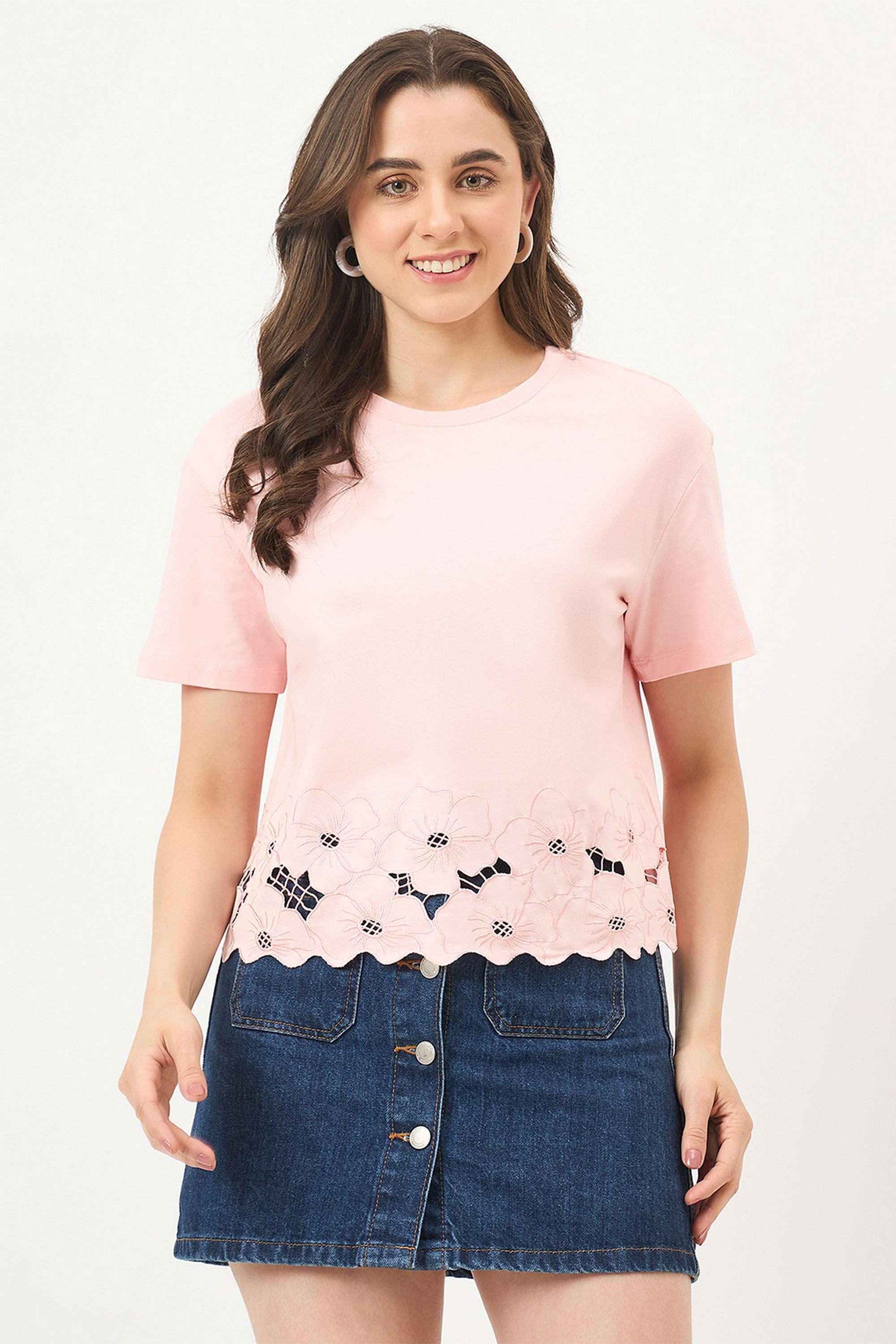 Solid-Cotton-Round-Neck-Women-s-T-Shirt