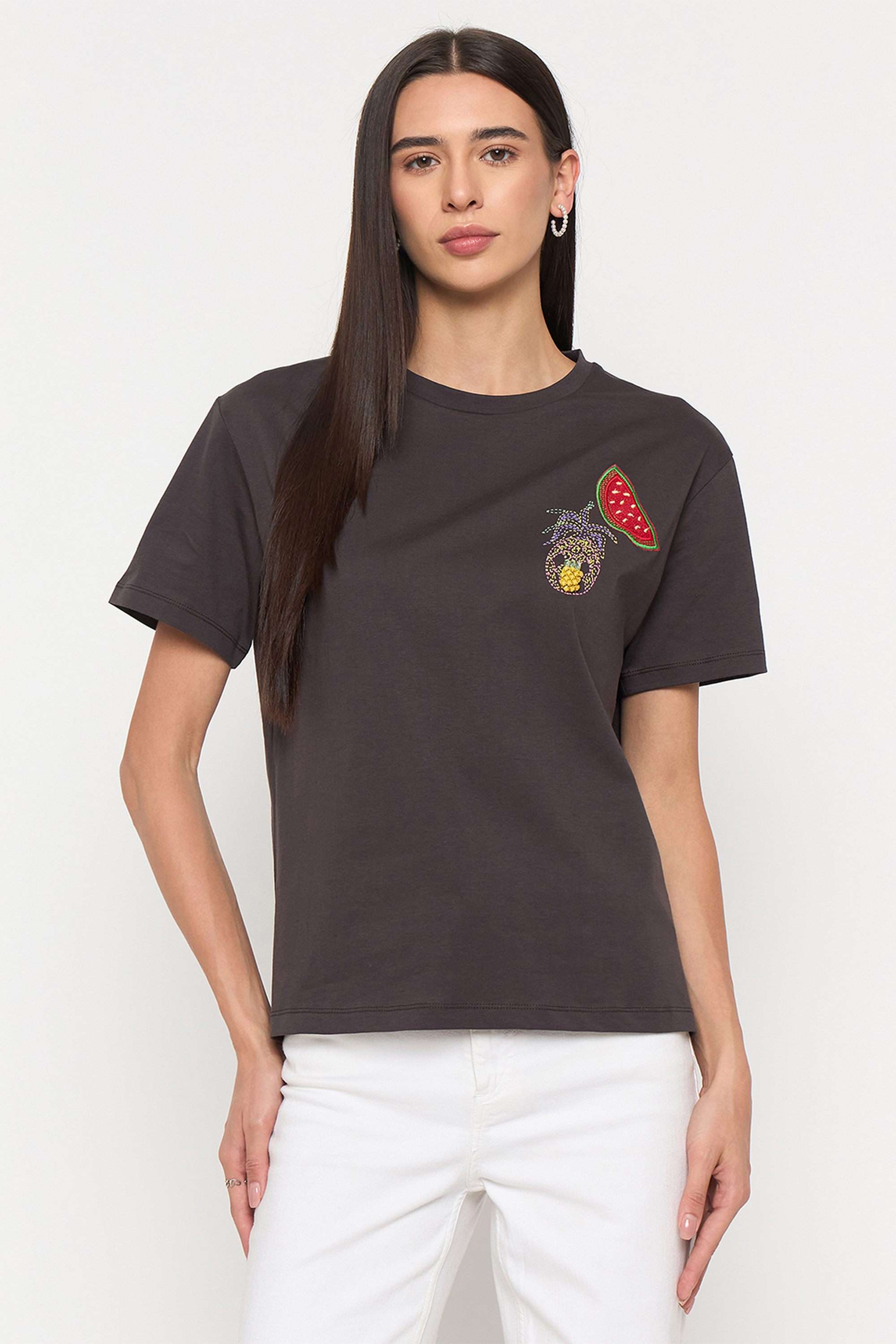 madame Embroidered Cotton Round Neck Women's T-Shirt-picture-34