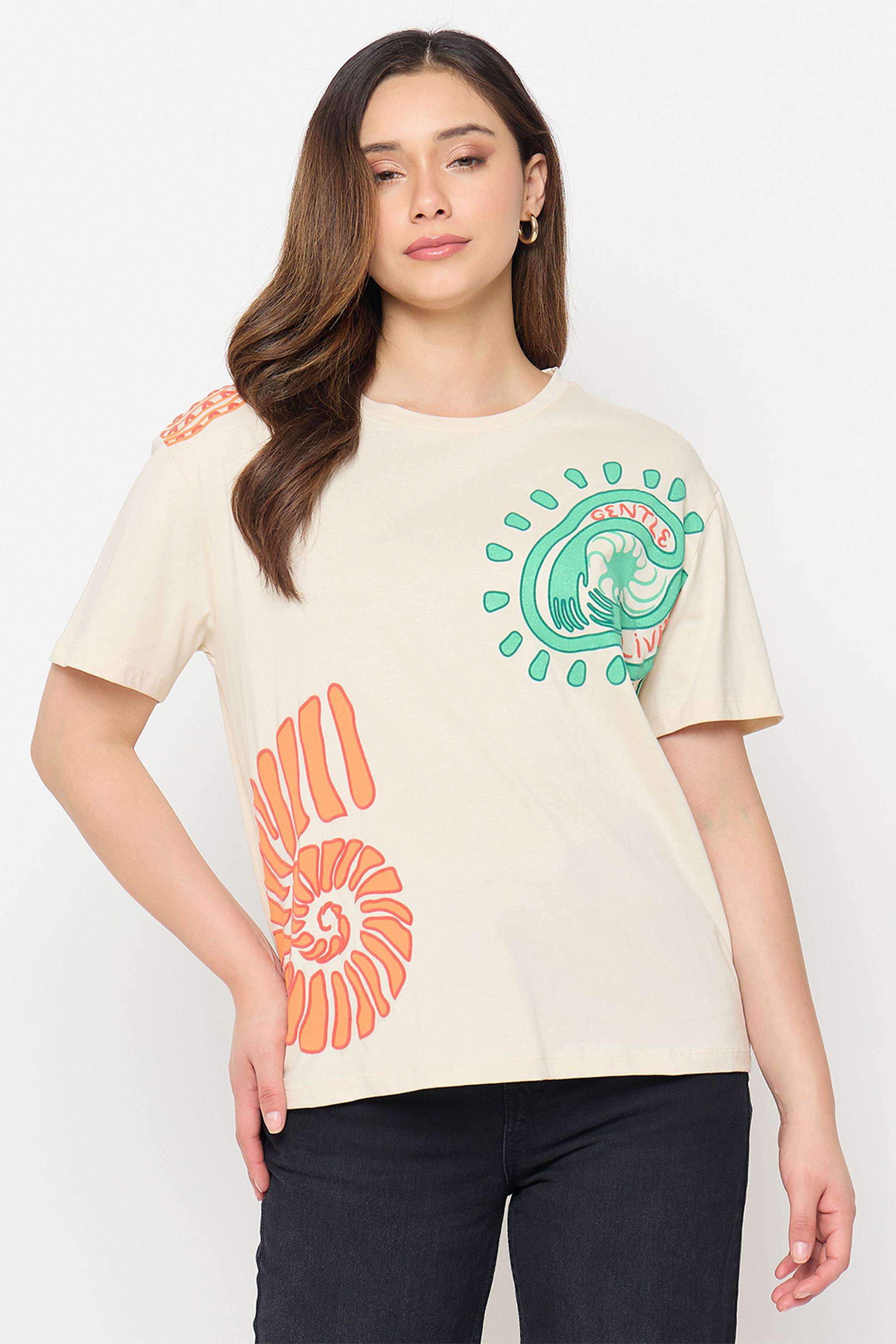 Solid-Cotton-Round-Neck-Women-s-T-Shirt