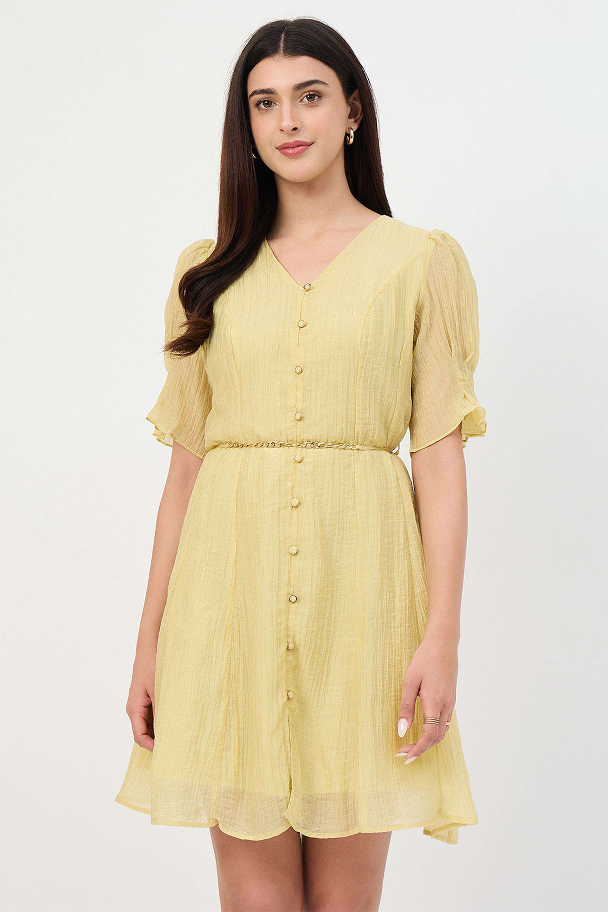 Solid-V-Neck-Nylon-Women-s-Dress