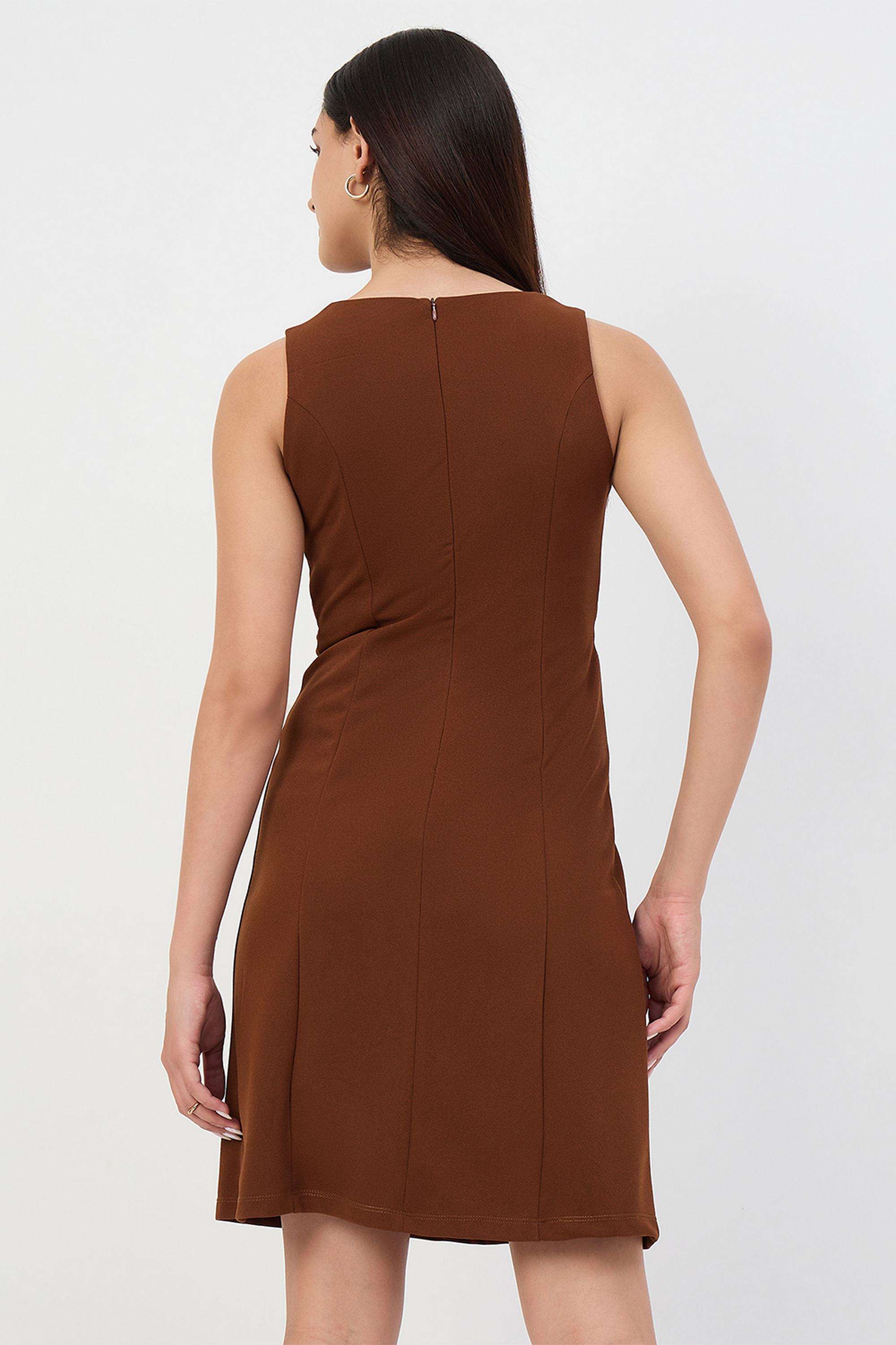 Solid-Round-Neck-Polyester-Women-s-Dress