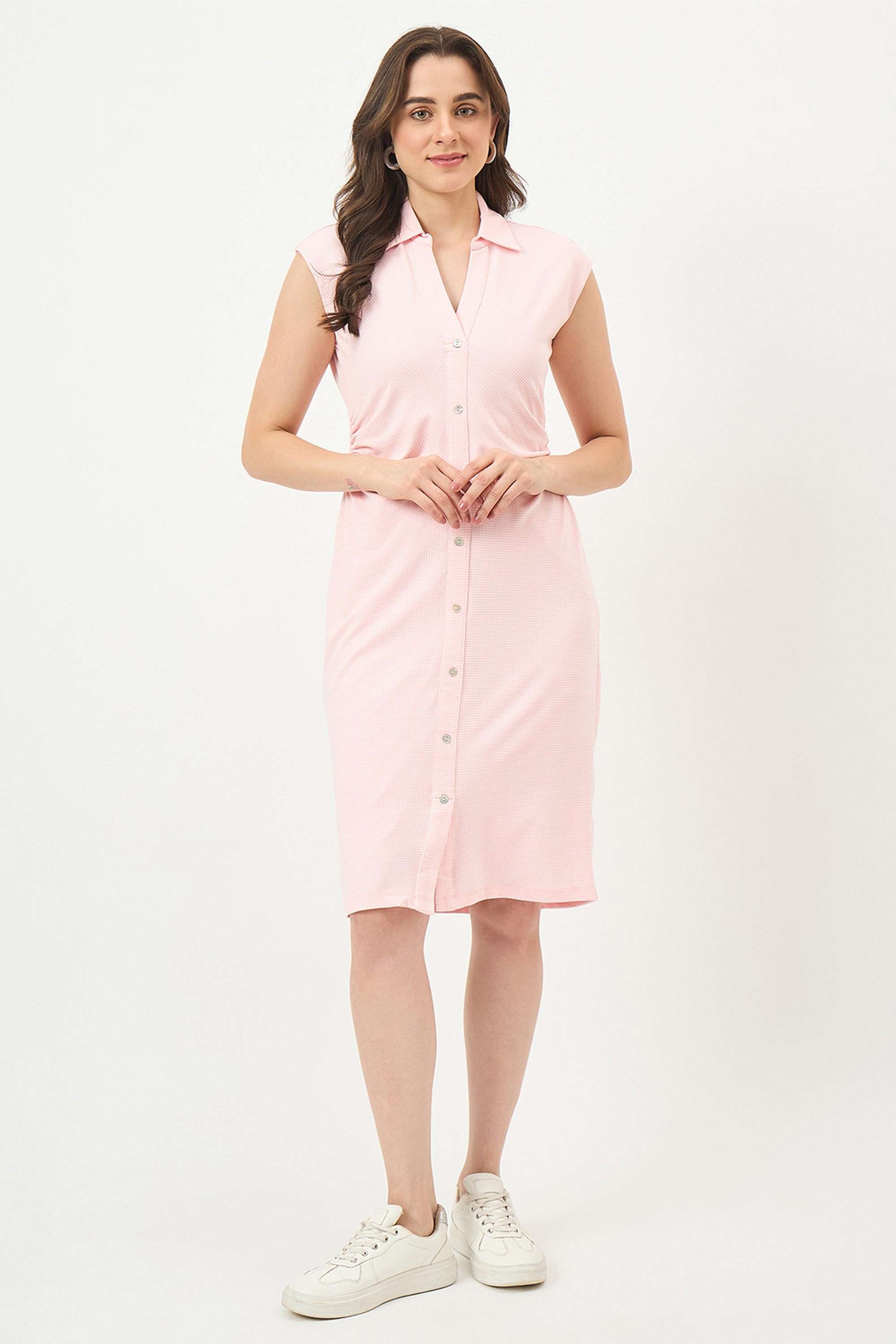 Solid-Collared-Rayon-Women-s-Dress