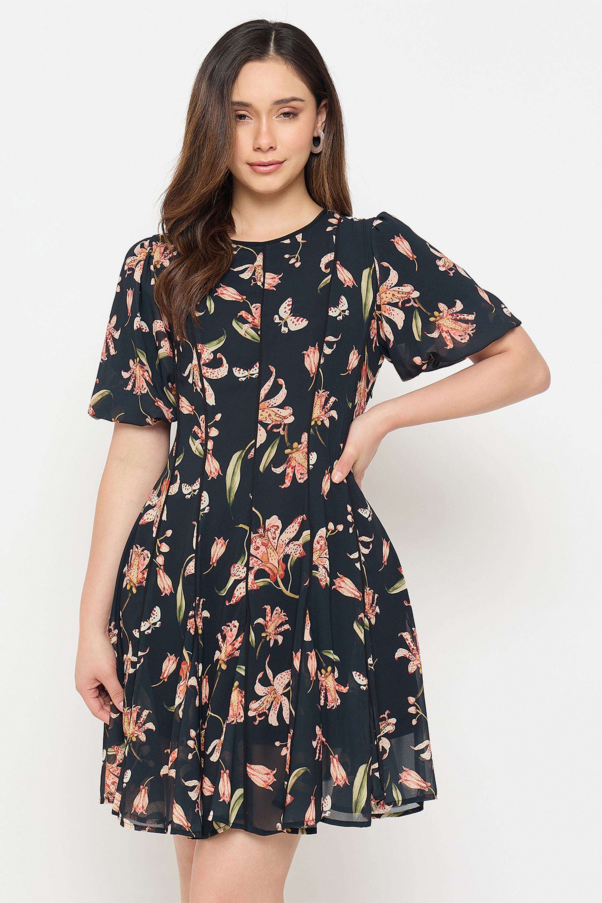 Solid-Round-Neck-Polyester-Women-s-Dress