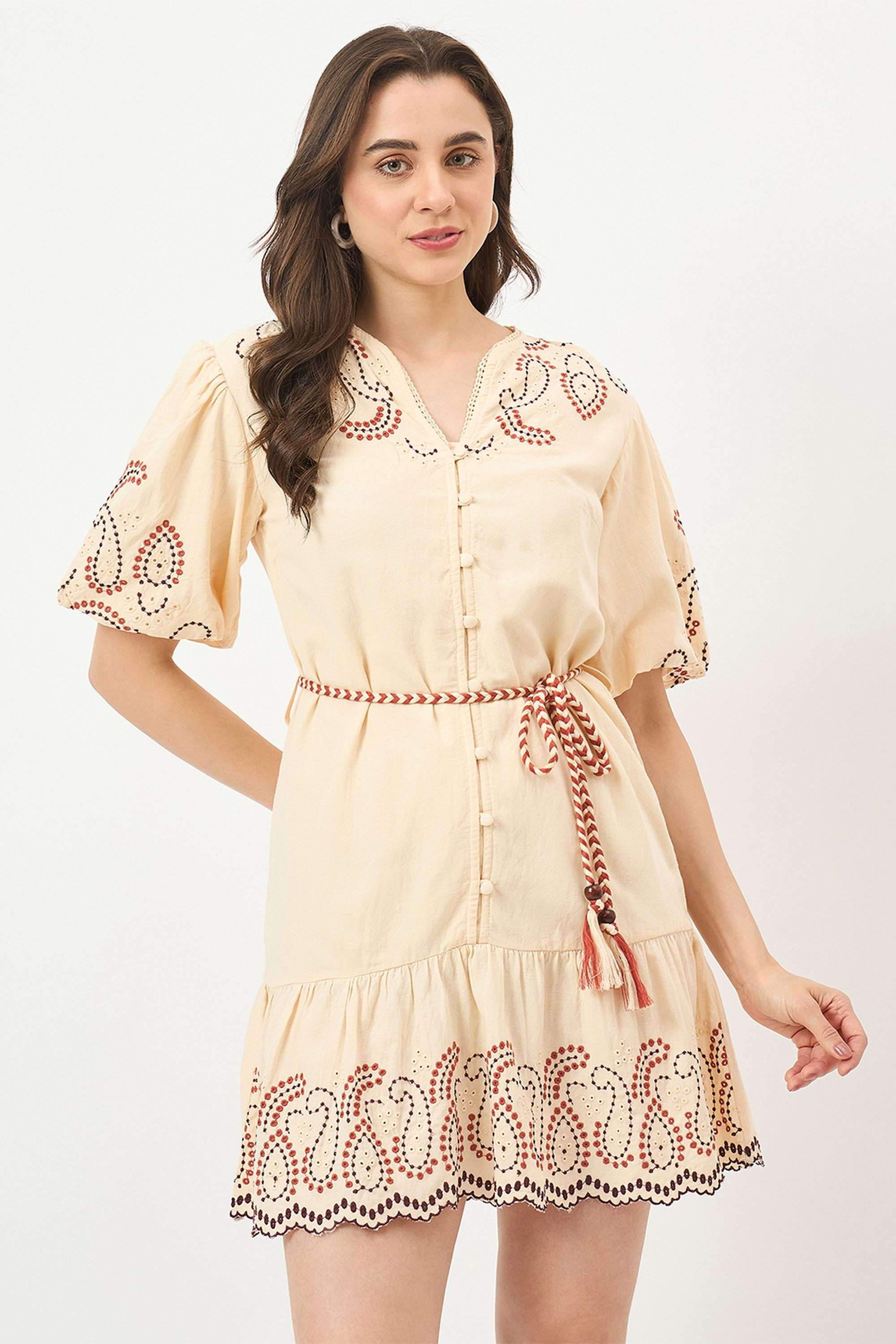 Embroidered-V-Neck-Viscose-Women-s-Dress
