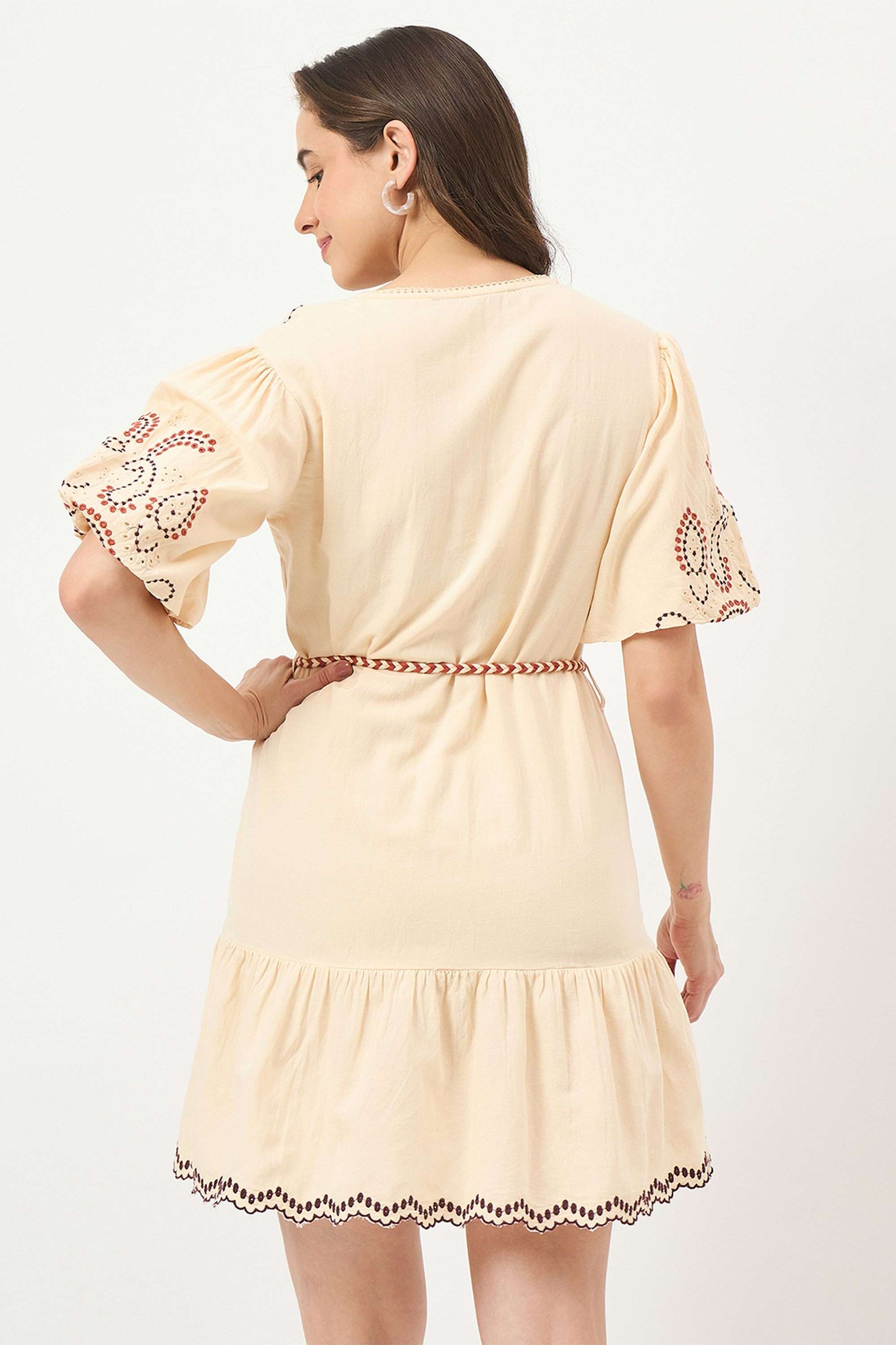 Embroidered-V-Neck-Viscose-Women-s-Dress