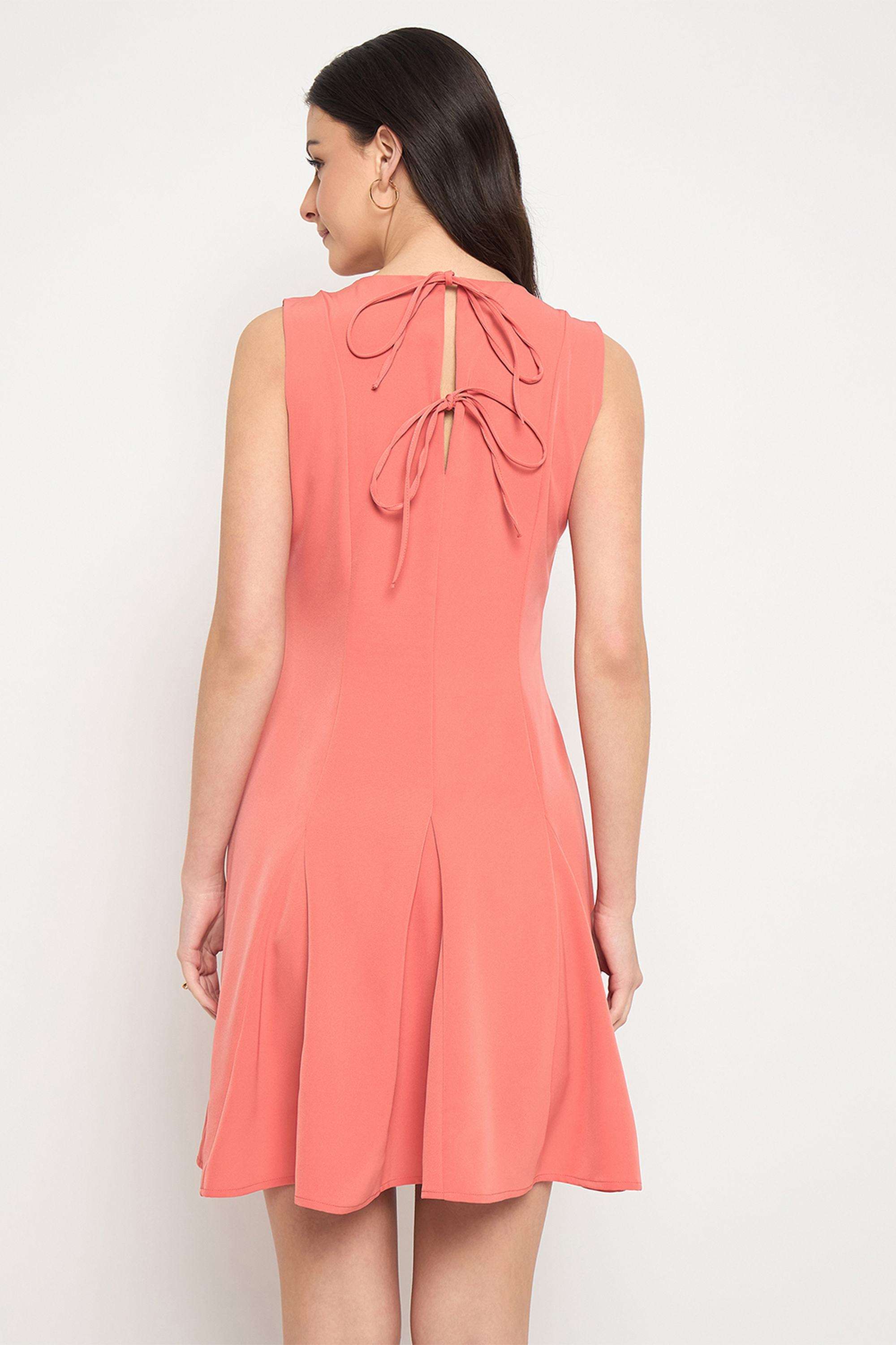 Solid-Polyester-Round-Neck-Women-s-Dress