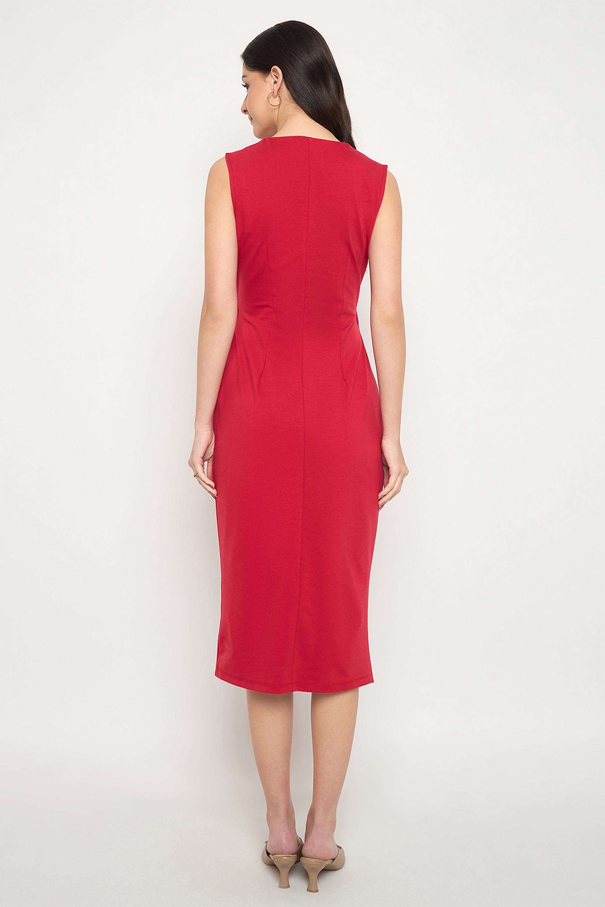 Solid-Rayon-V-Neck-Women-s-Dress