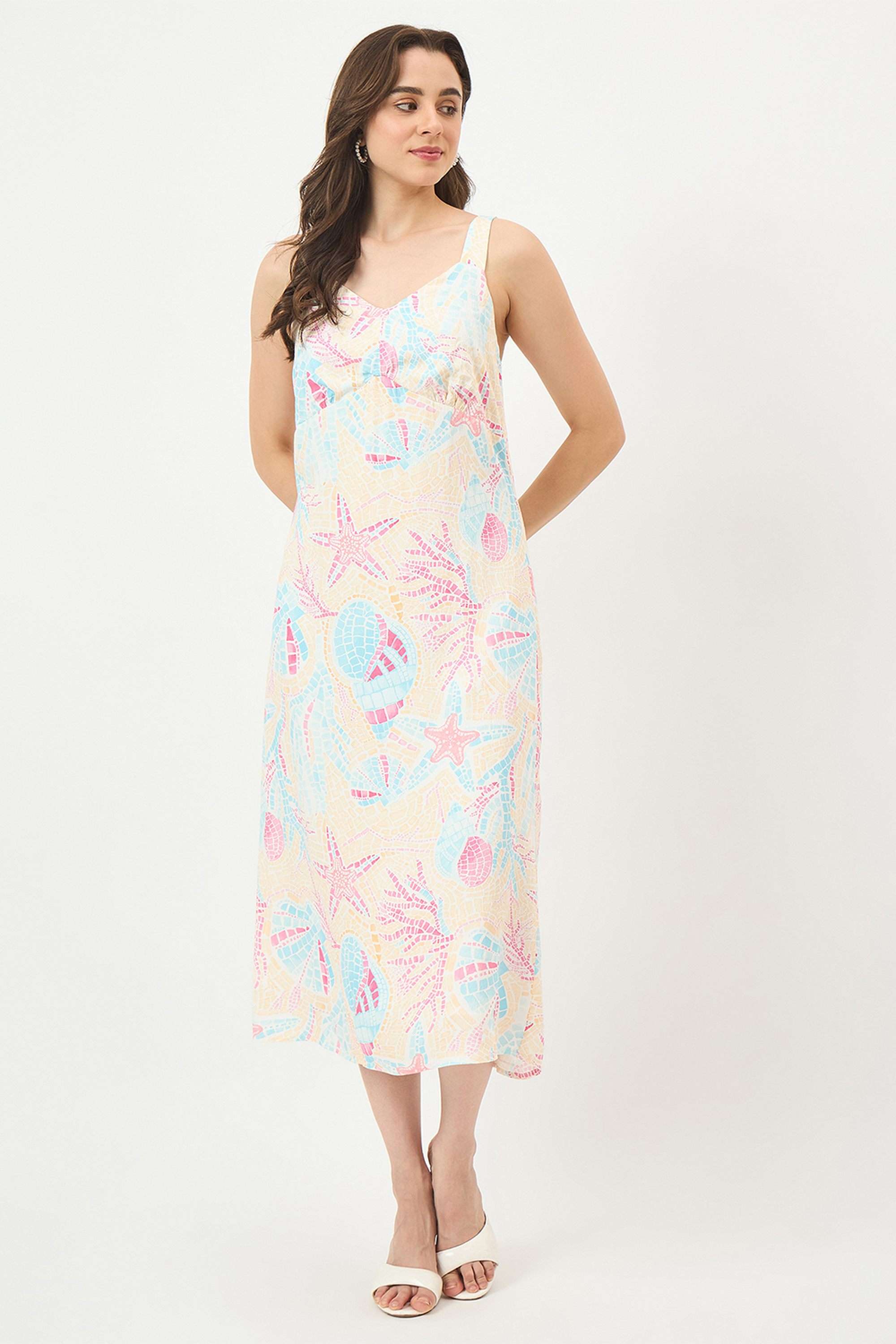 Printed-V-Neck-Rayon-Women-s-Dress