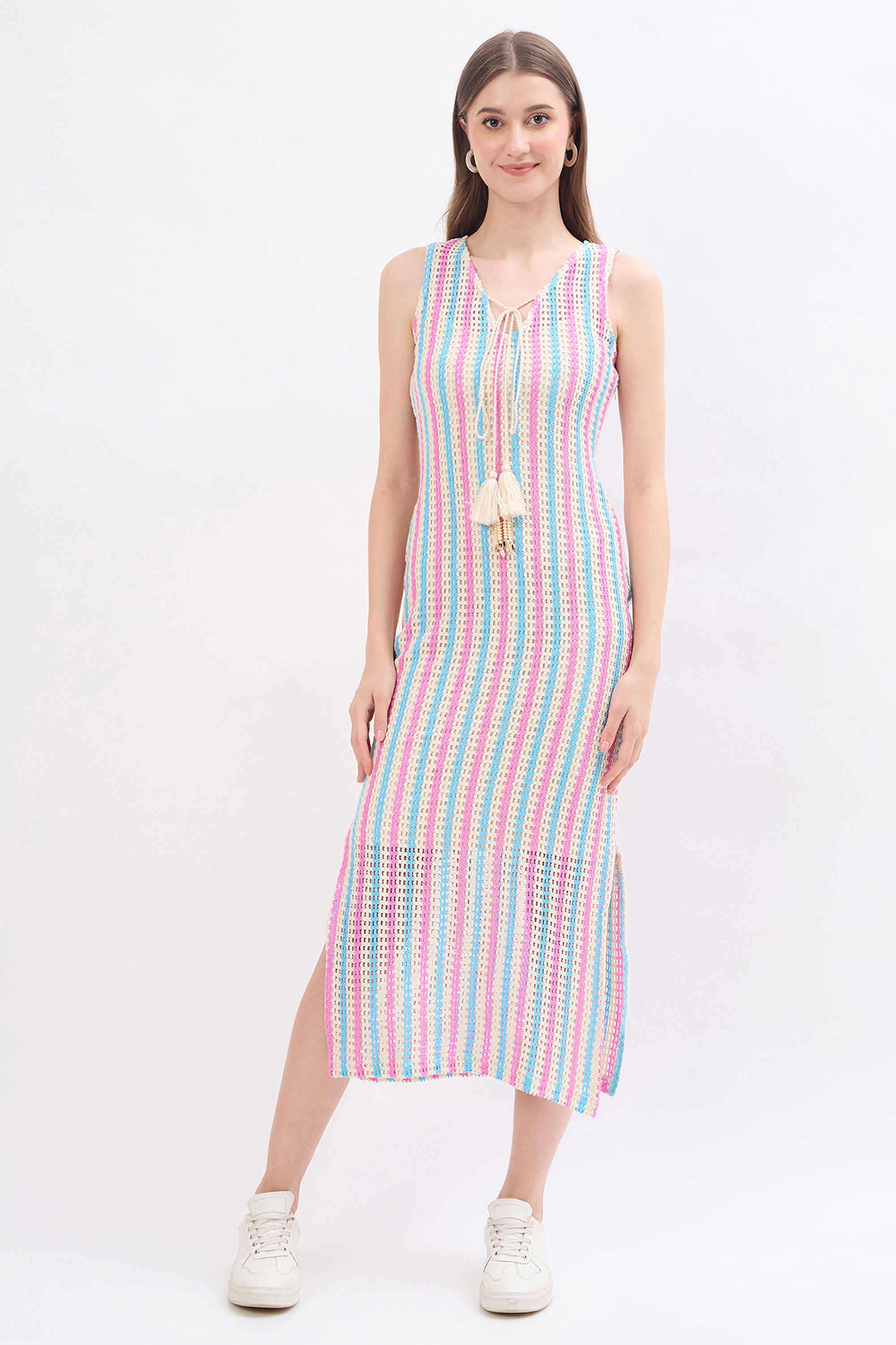 madame Stripes Polyester Regular Fit Women's Dress-picture-27