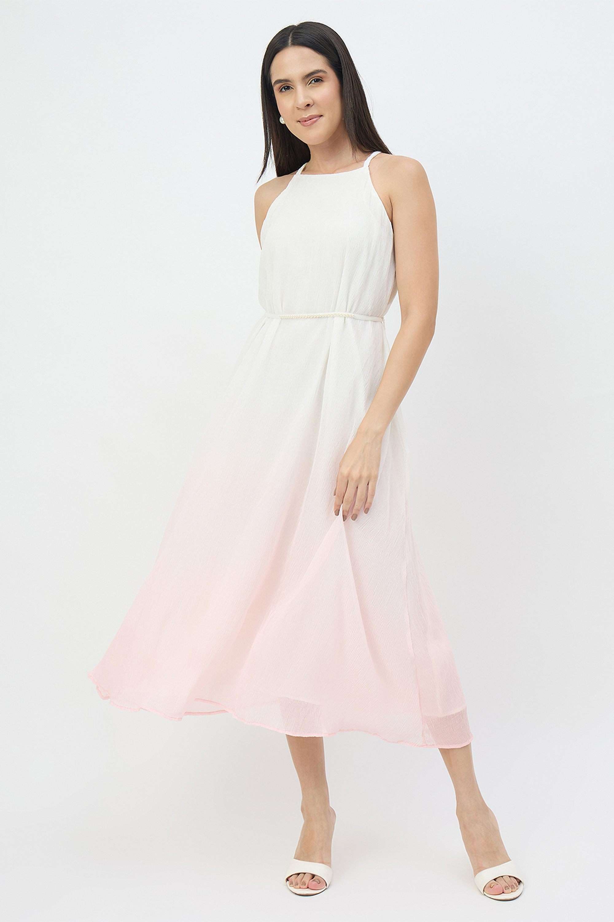 Textured-V-Neck-Polyester-Women-s-Dress
