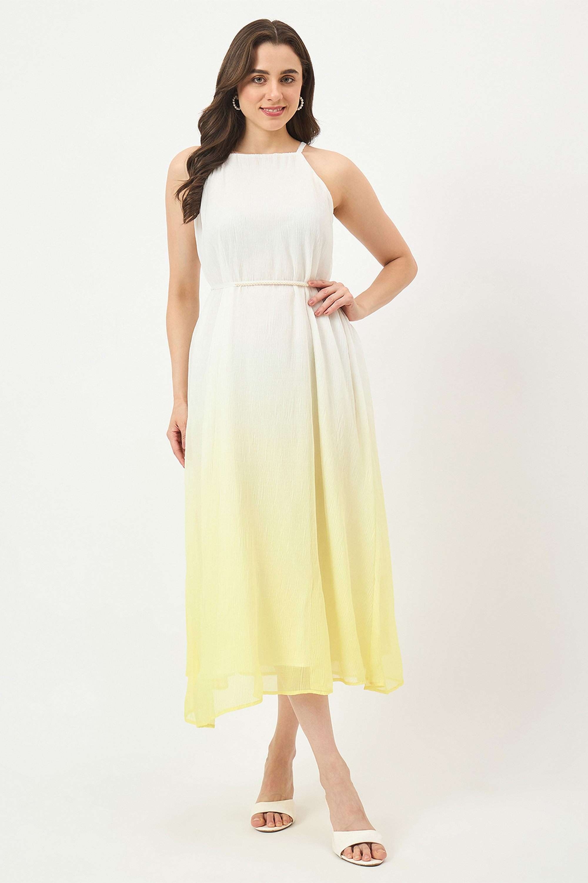 Textured-V-Neck-Polyester-Women-s-Dress