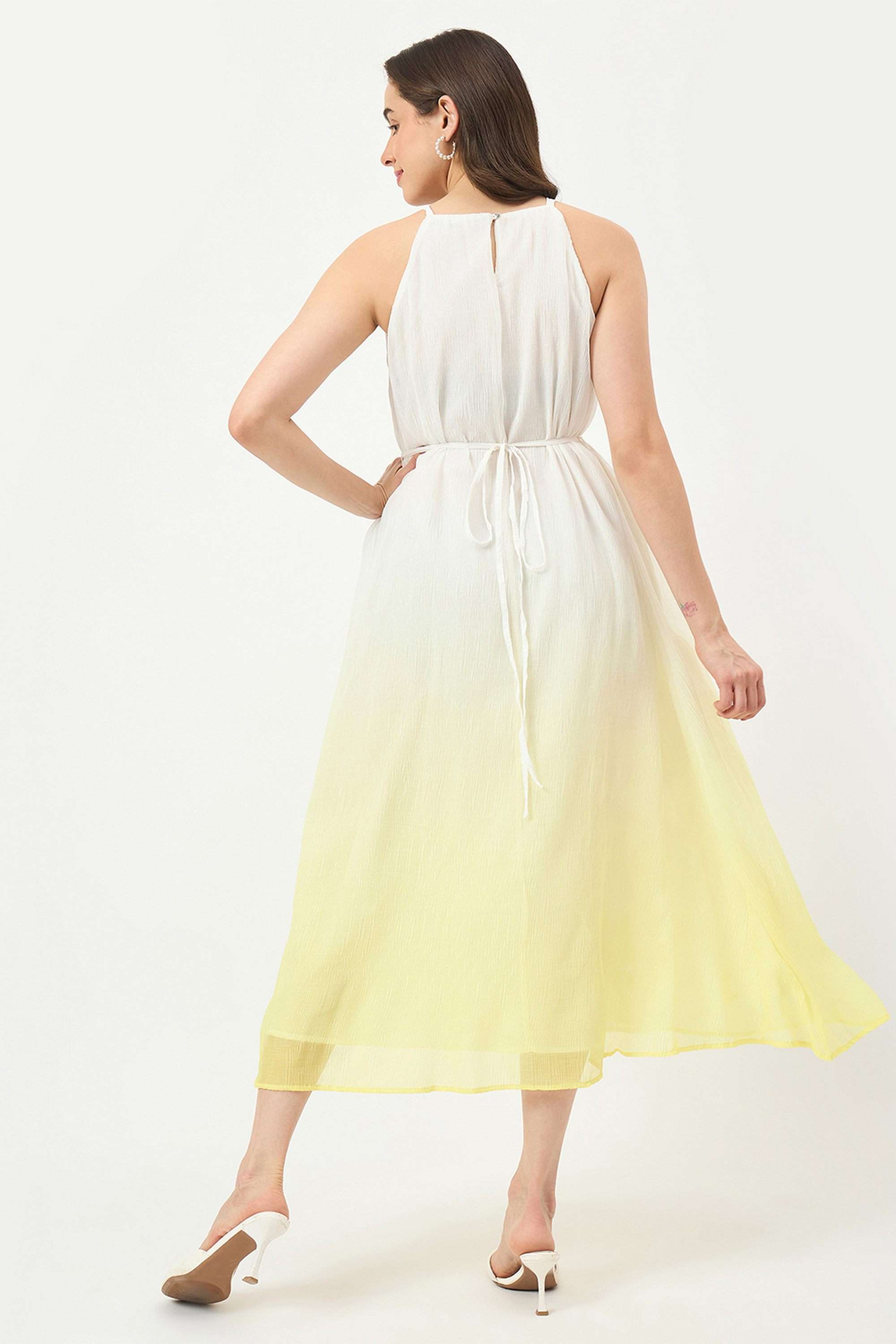Textured-V-Neck-Polyester-Women-s-Dress