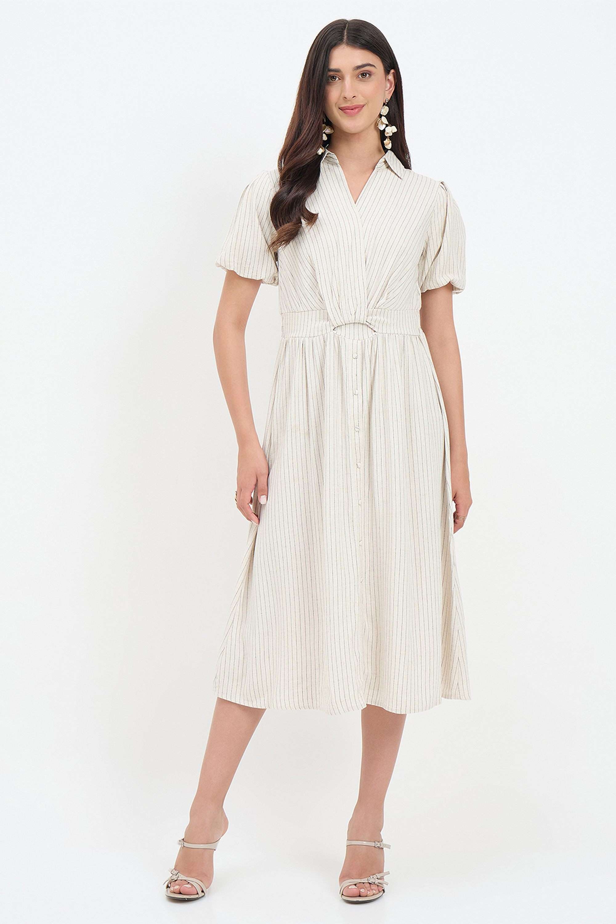 madame Solid Collared Viscose Women's Dress-picture-23