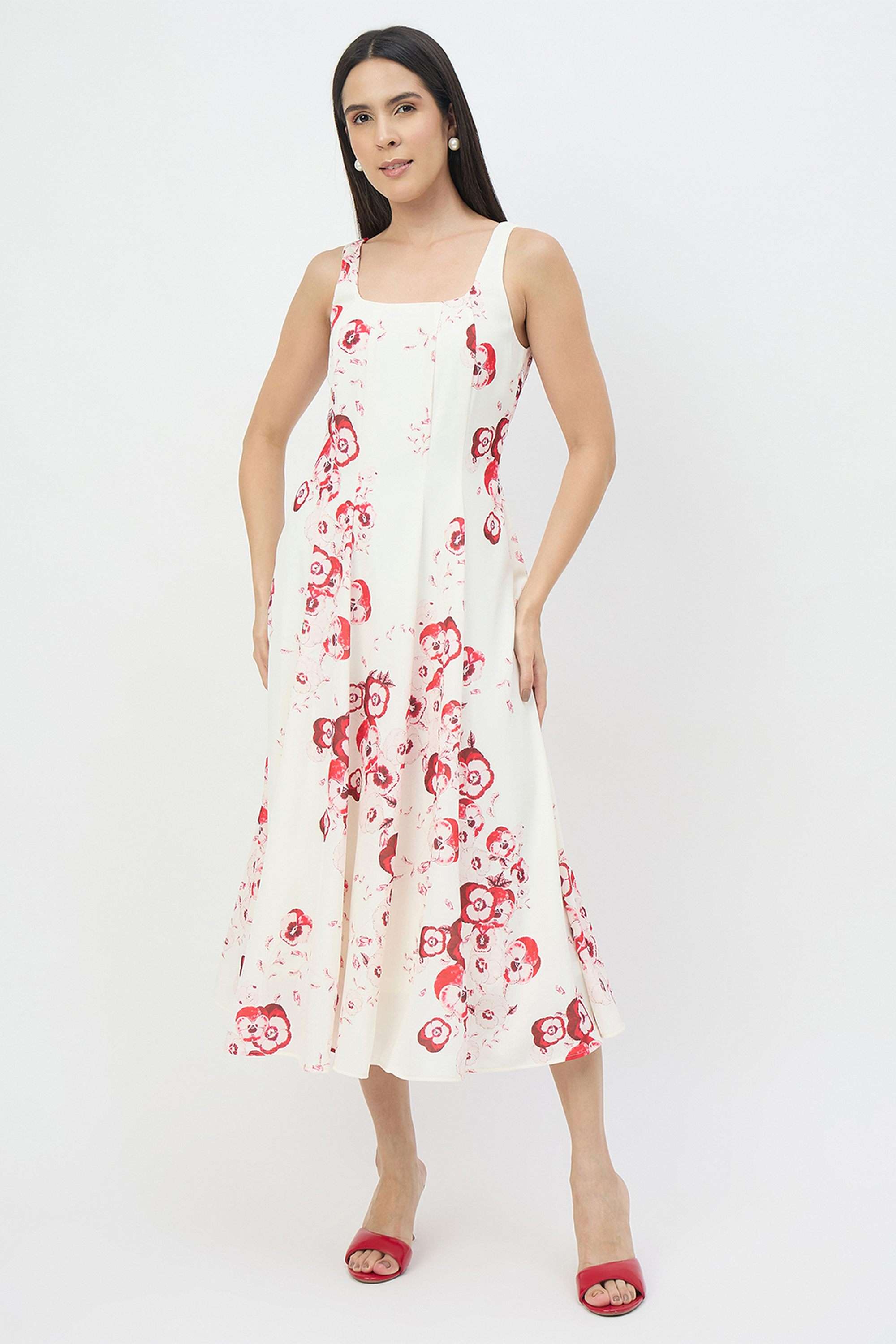 Printed-Round-Neck-Polyester-Women-s-Dress