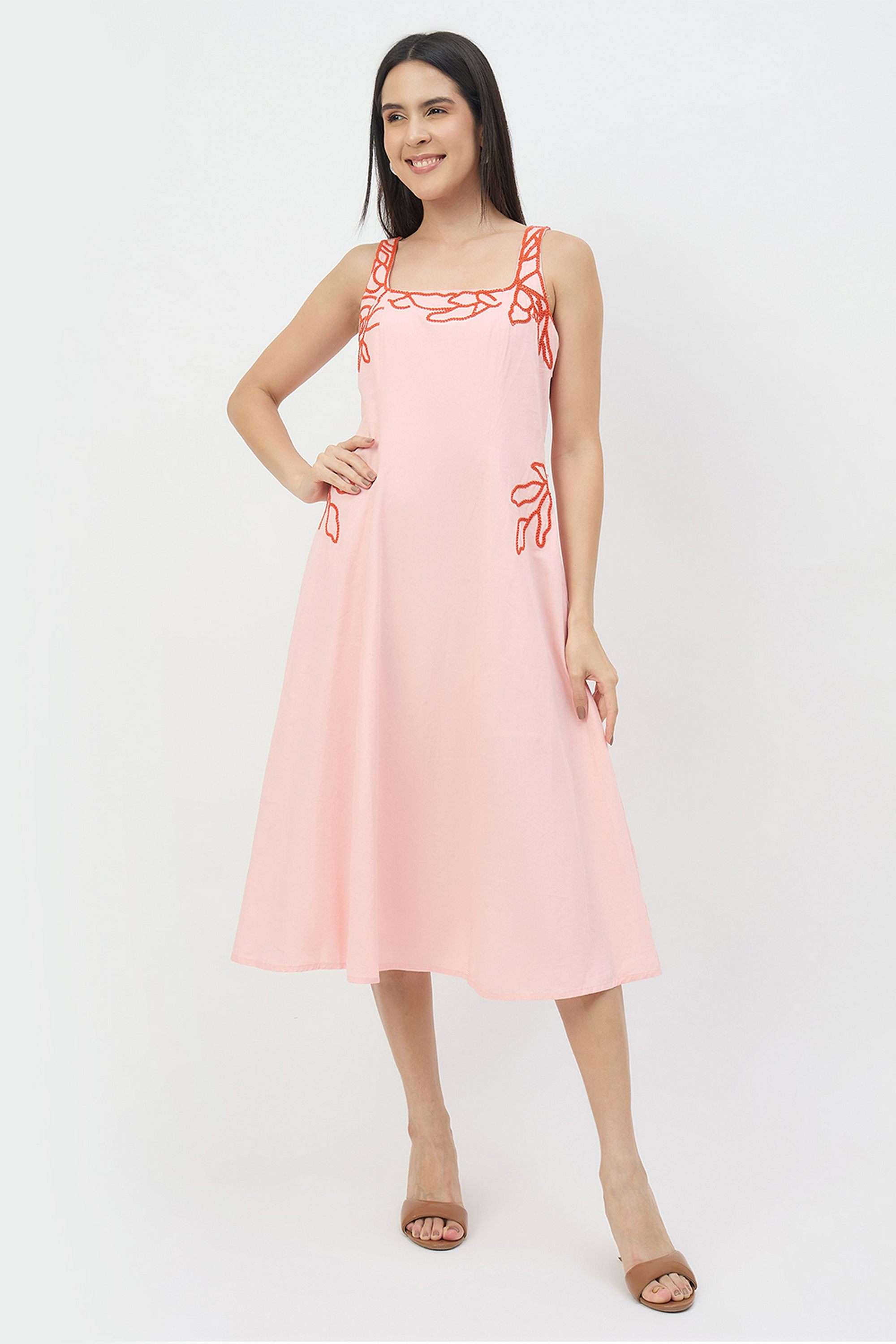 Embroidered-Square-Neck-Cotton-Women-s-Dress