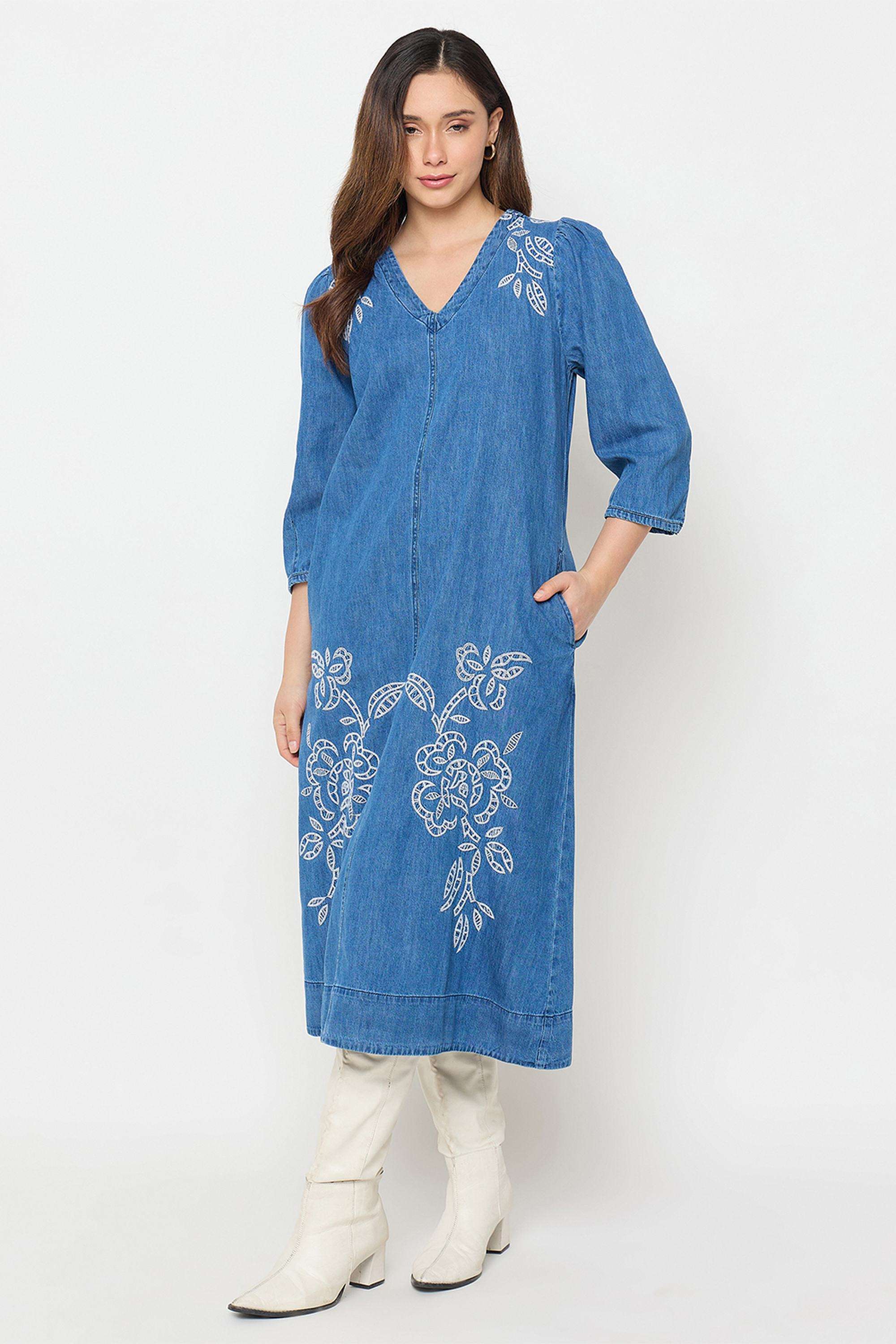 Solid-V-Neck-Cotton-Women-Dress