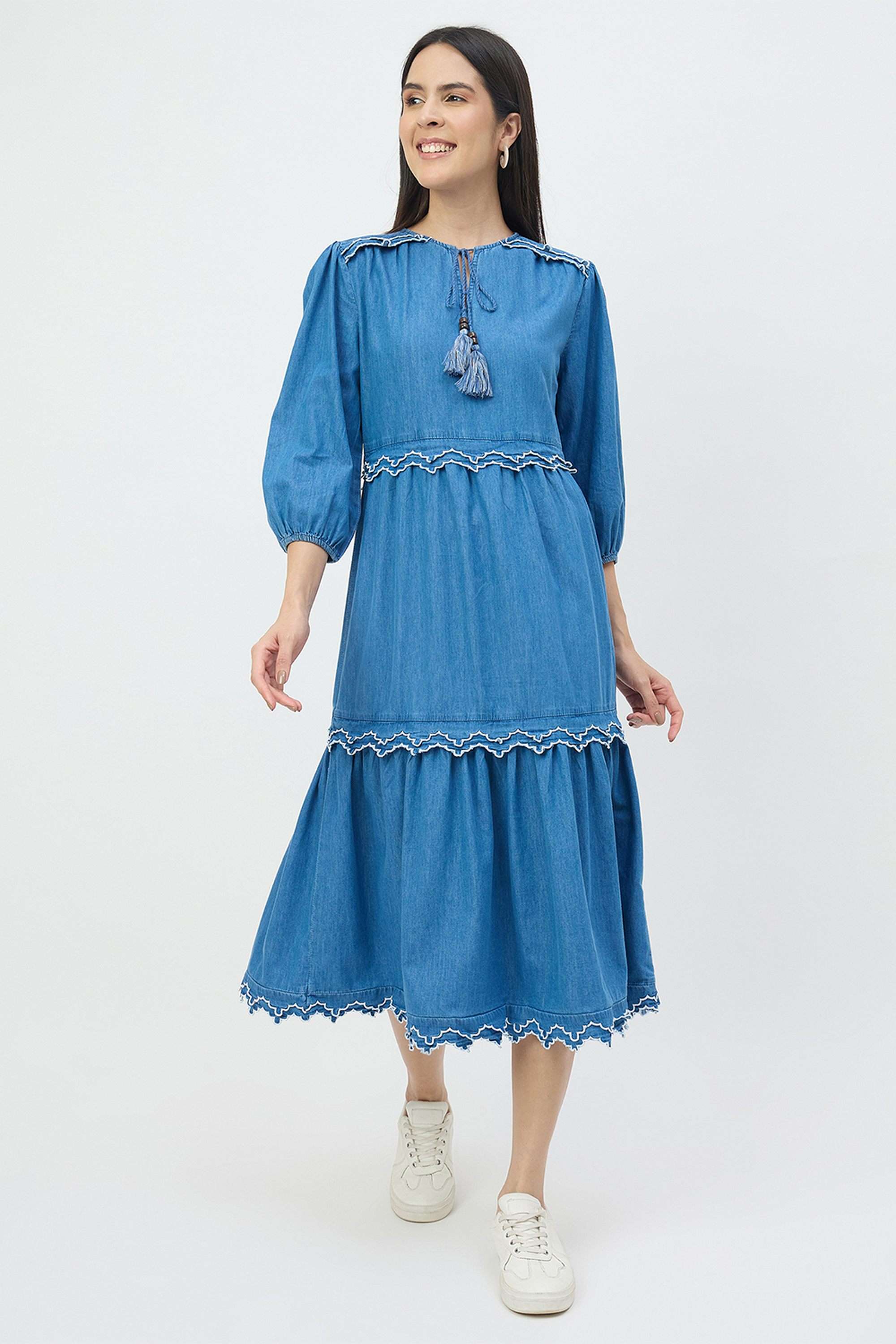 madame Embroidered Round Neck Cotton Women's Dress-picture-32