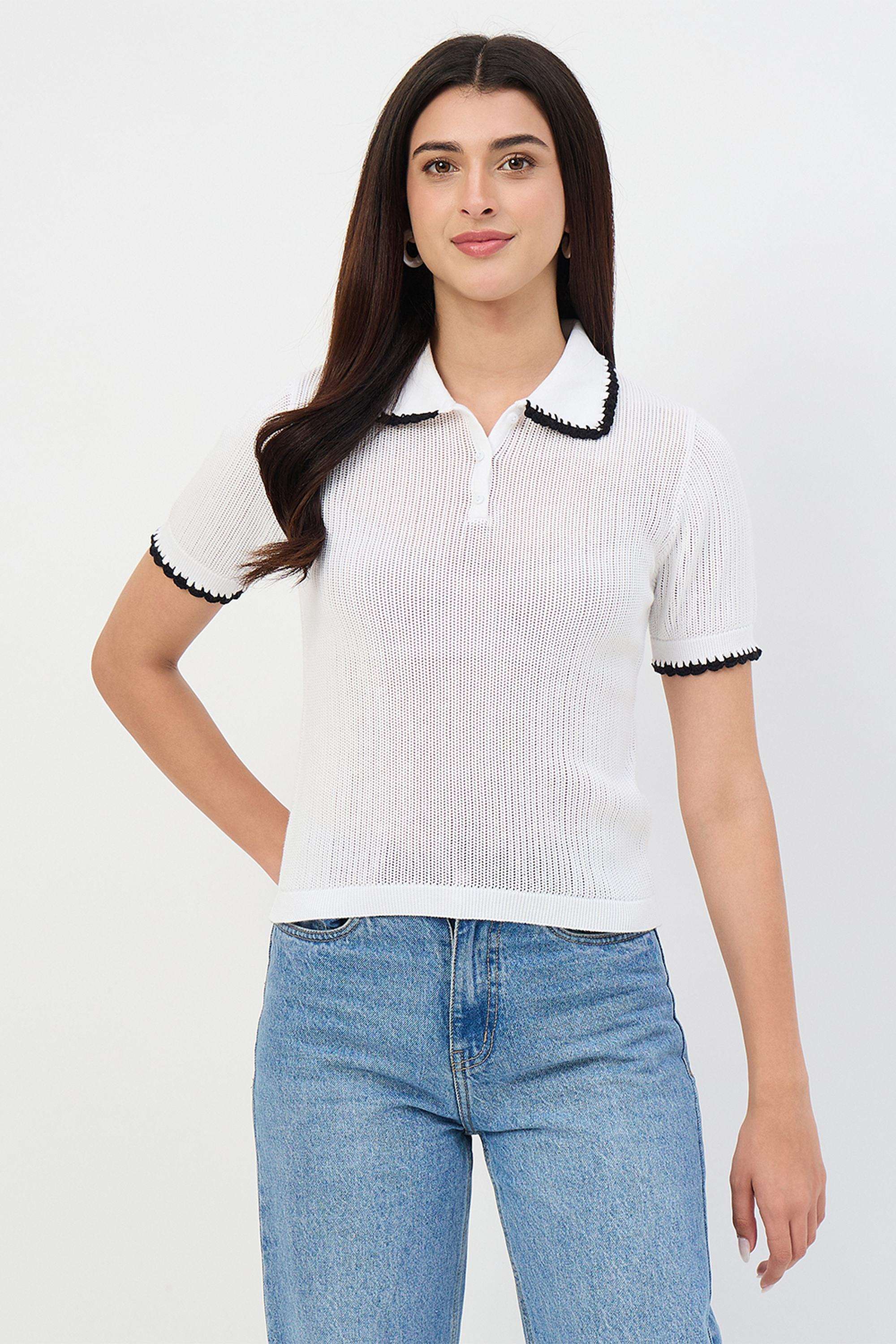 Solid-Cotton-Collared-Women-s-Top