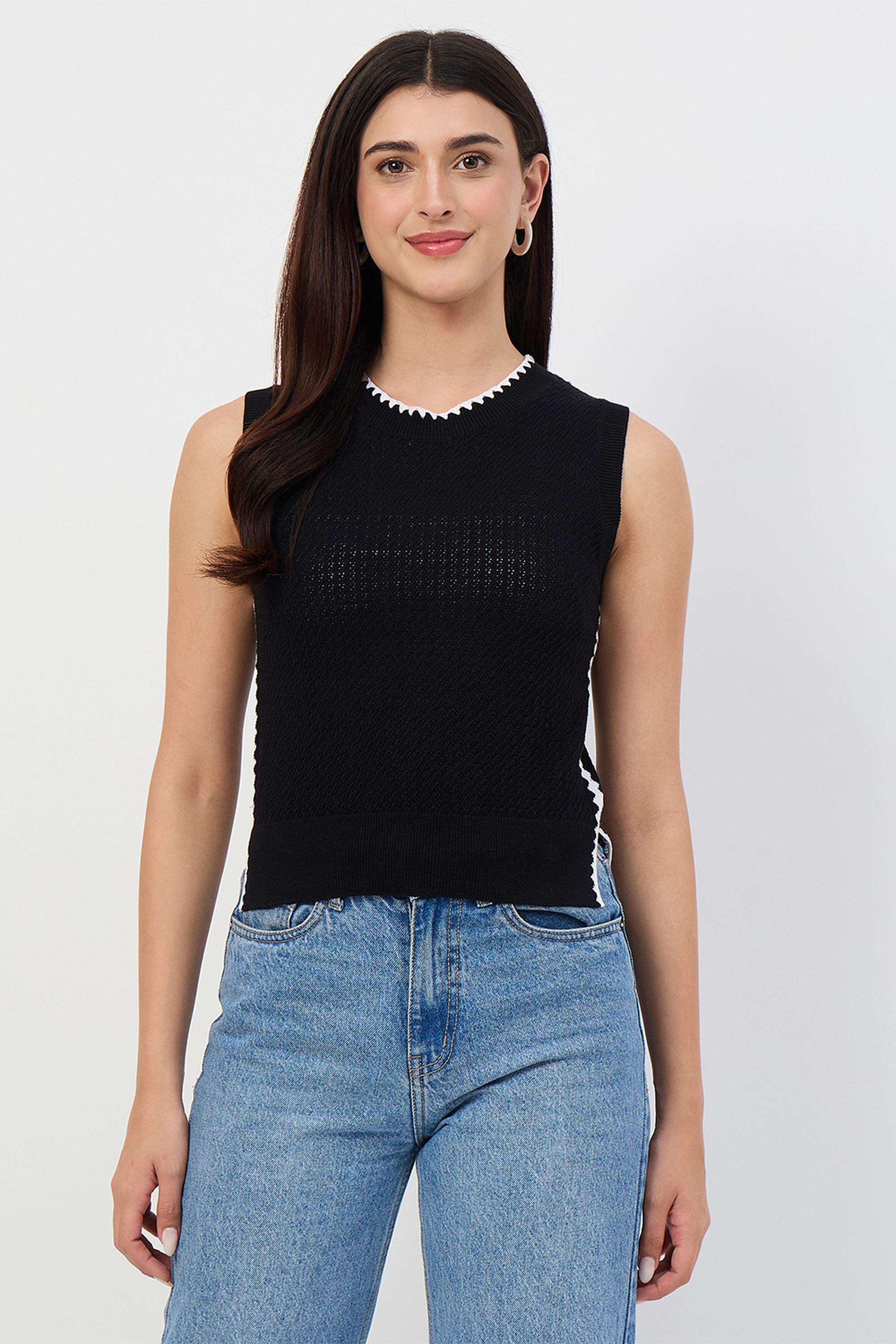 Solid-Cotton-Round-Neck-Women-s-Top