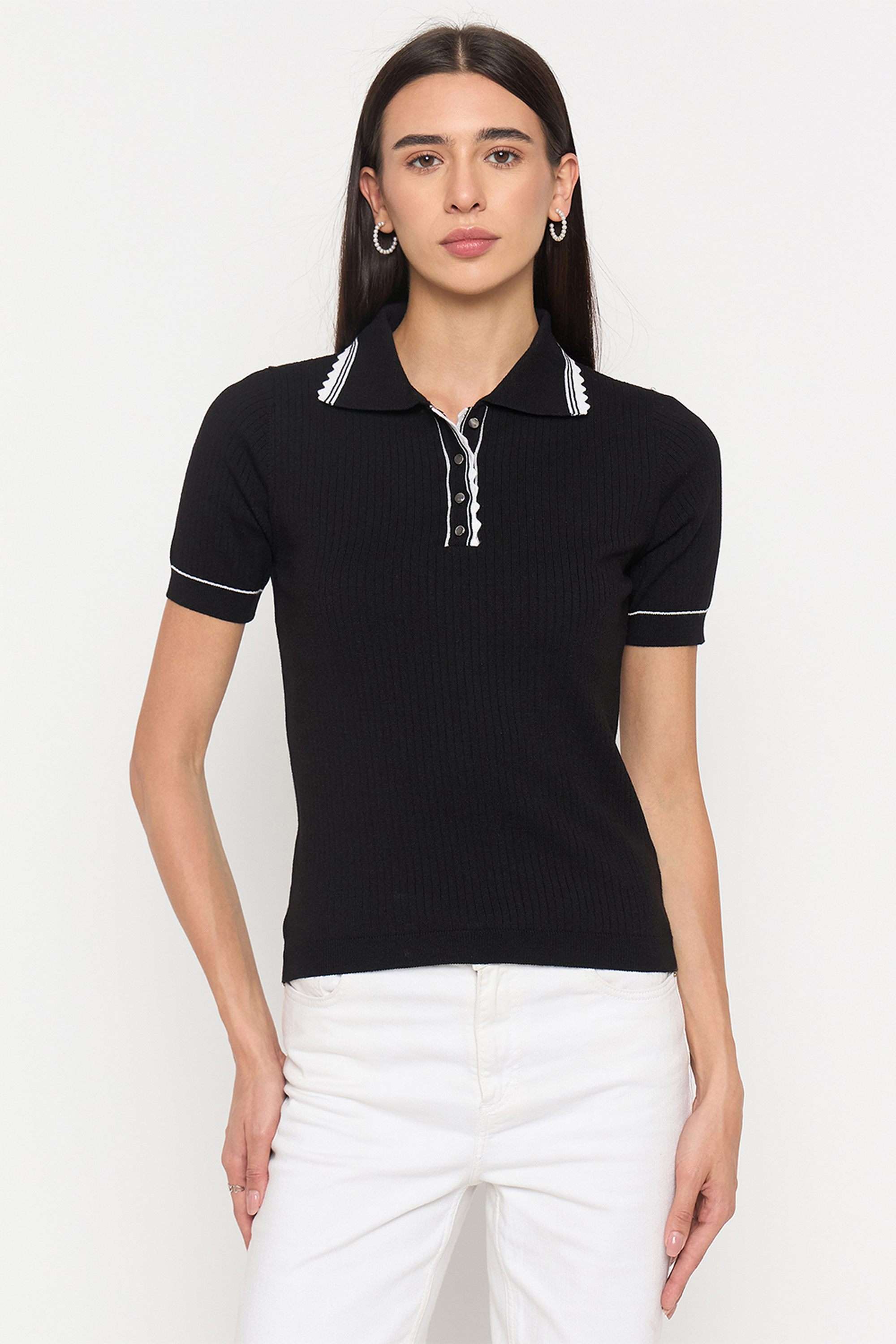 Solid-Viscose-Collared-Women-s-Top