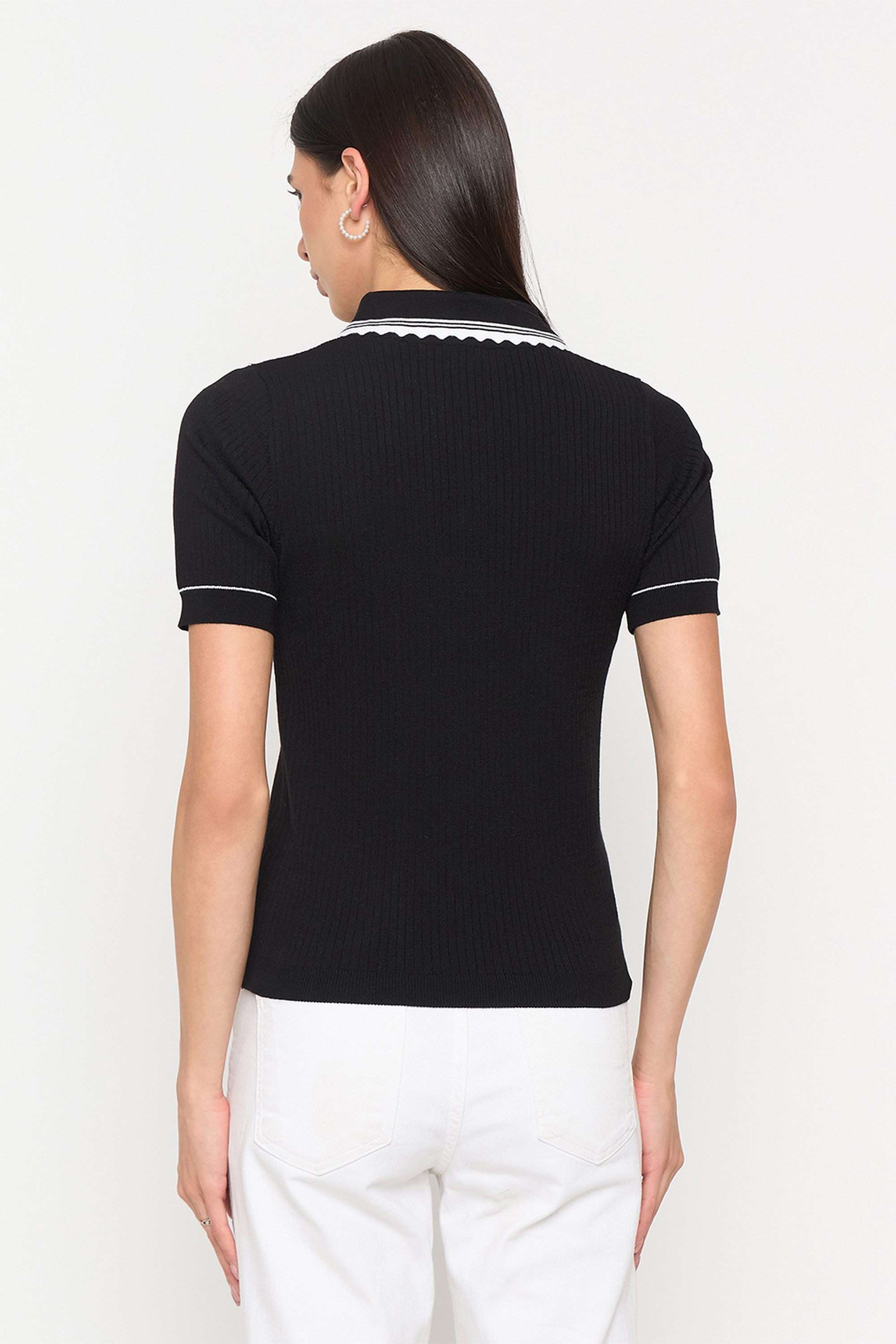 Solid-Viscose-Collared-Women-s-Top