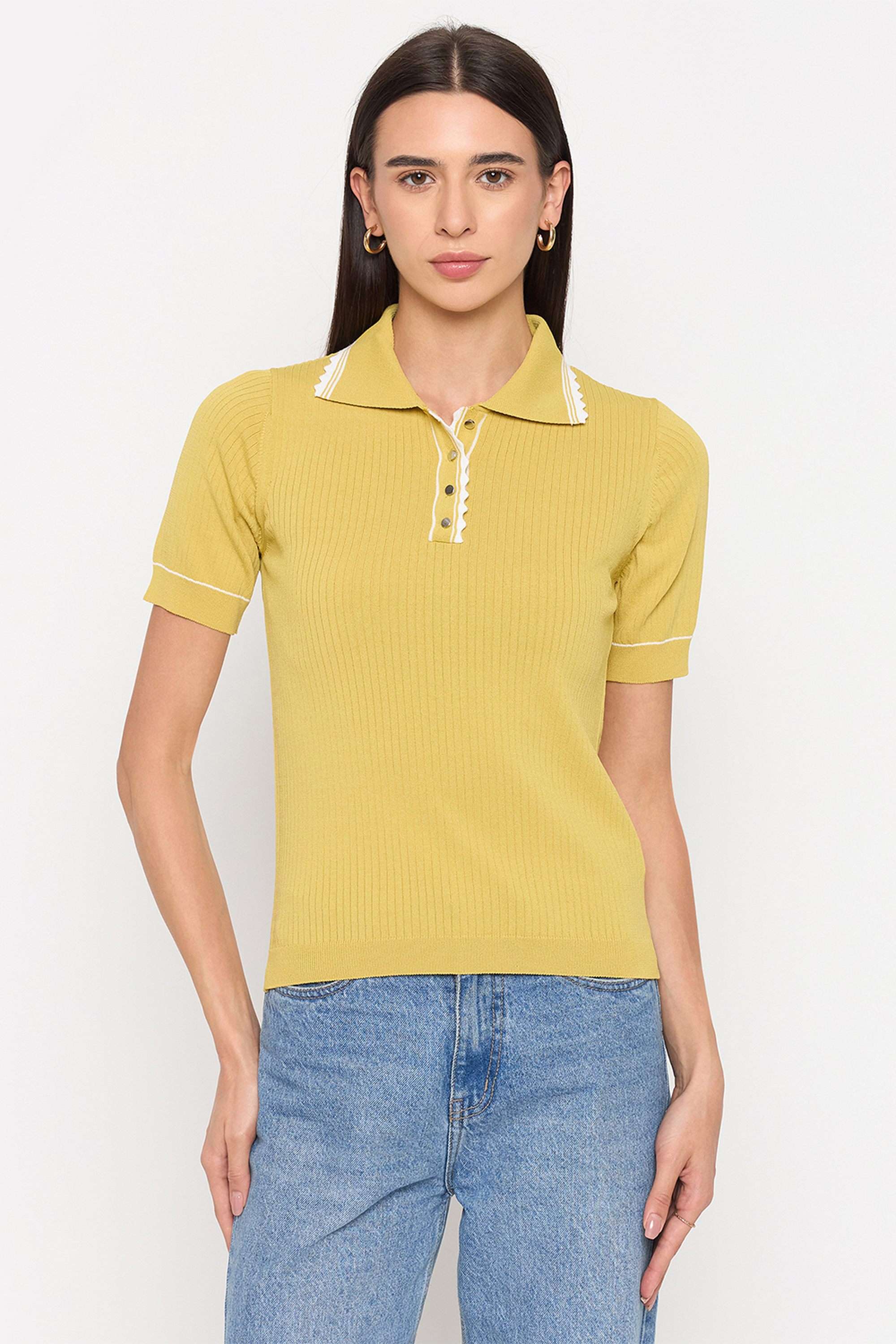 Solid-Viscose-Collared-Women-s-Top