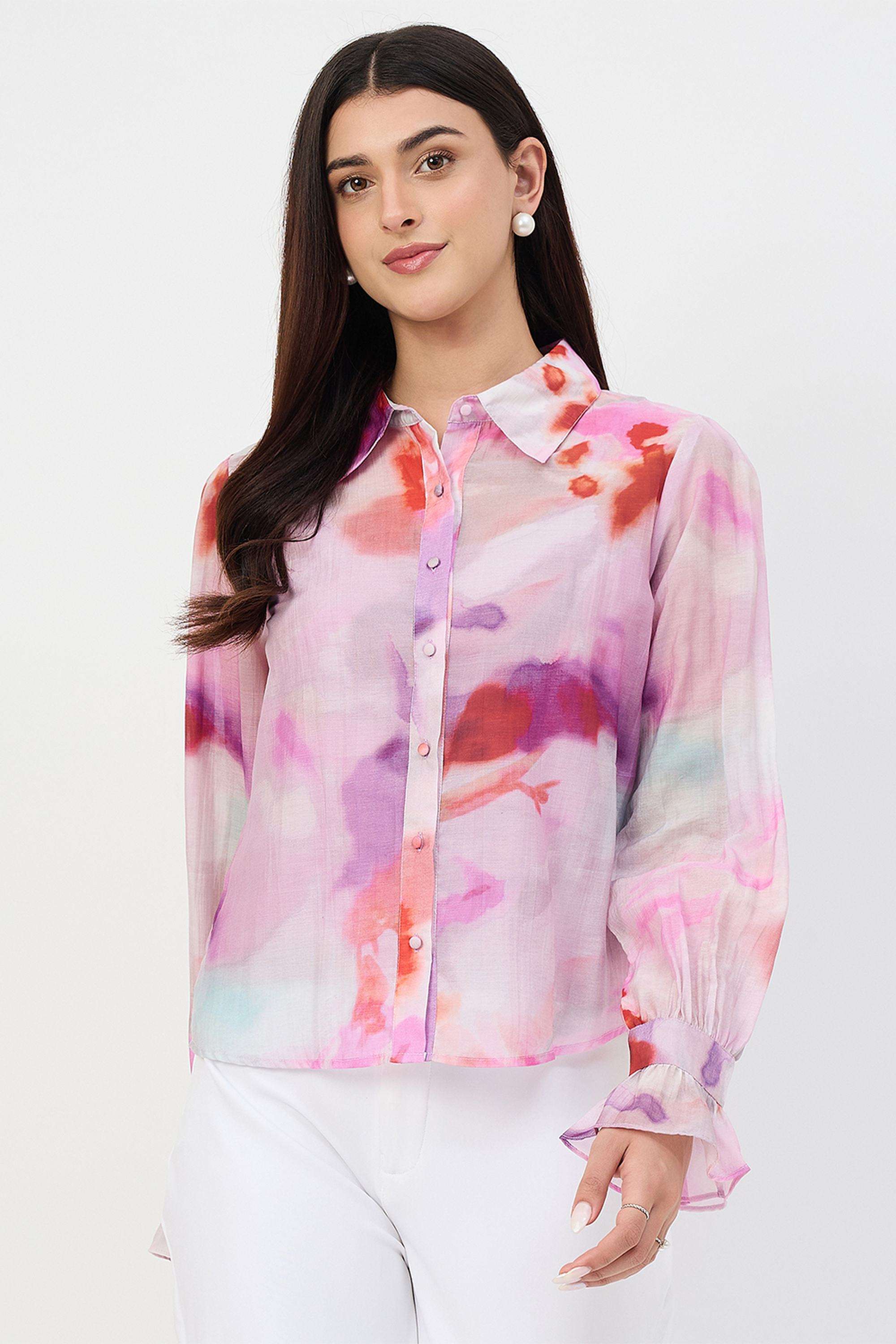 Printed-Collared-Nylon-Women-s-Casual-Wear-Shirt