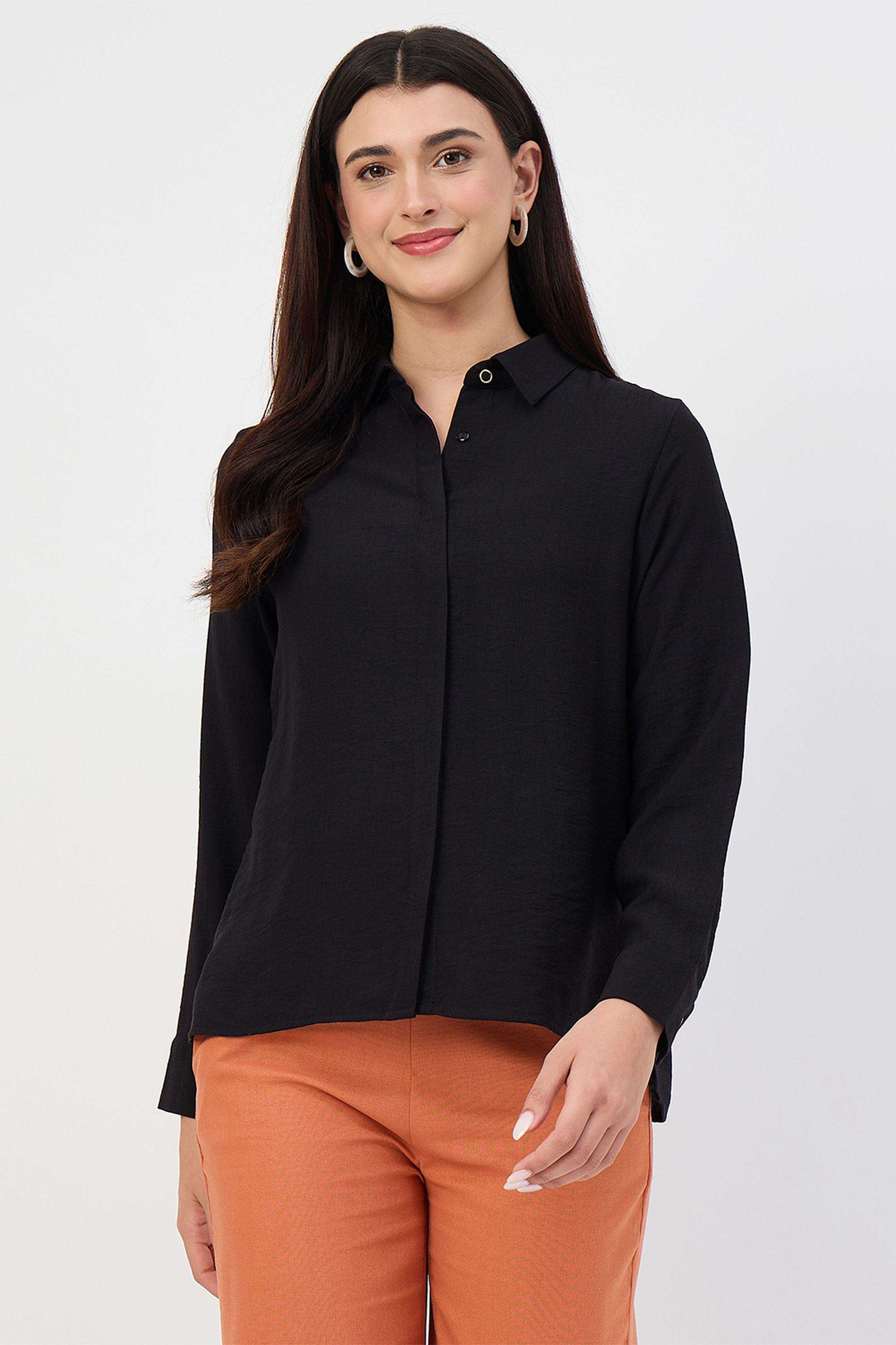Solid-Collared-Nylon-Women-s-Casual-Wear-Shirt