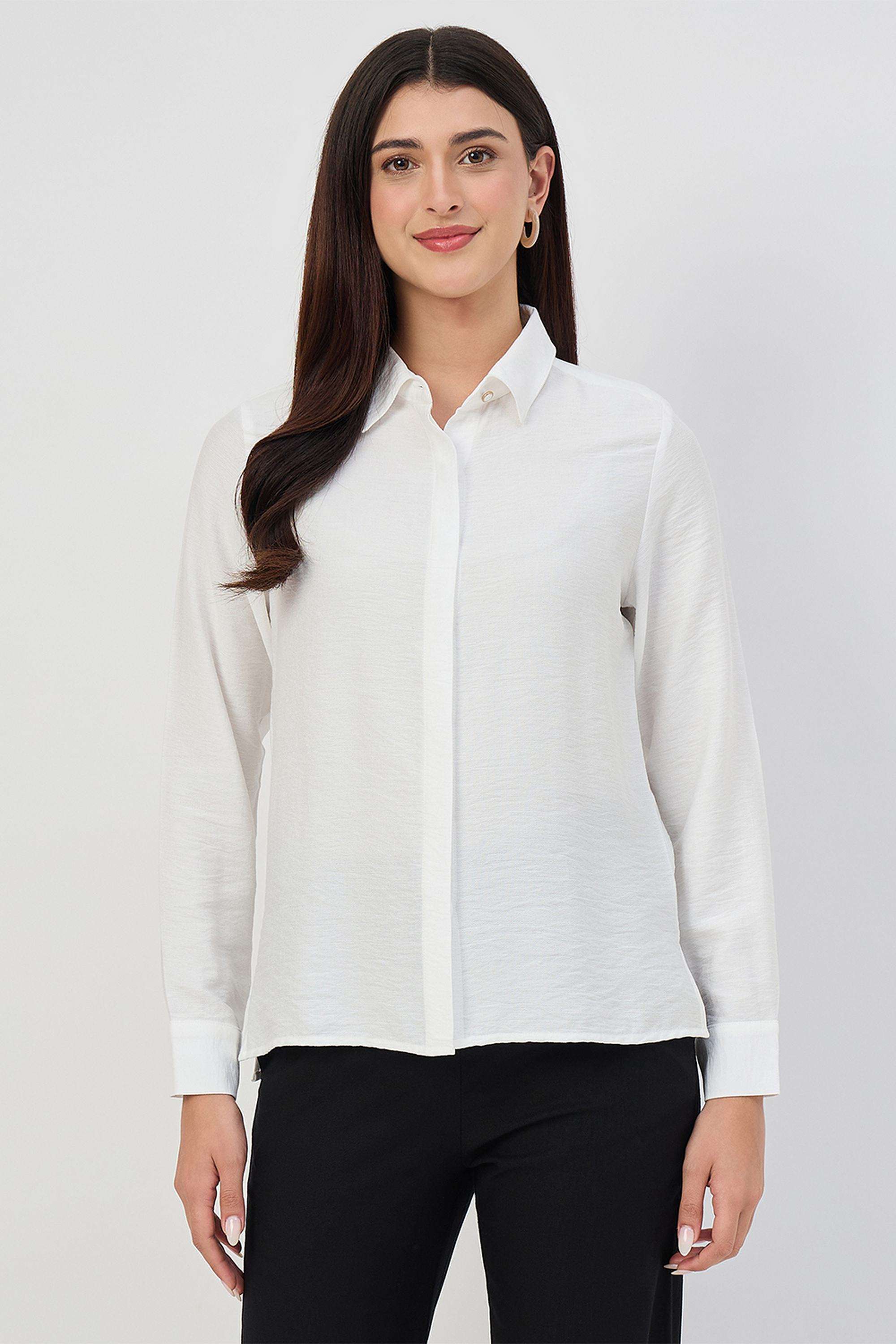 Solid-Collared-Nylon-Women-s-Casual-Wear-Shirt