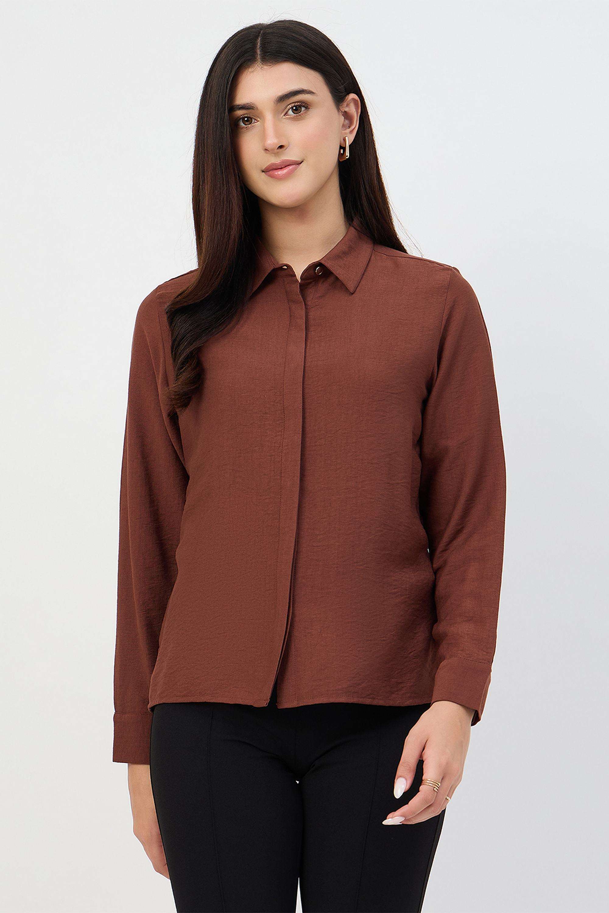 Solid-Collared-Nylon-Women-s-Casual-Wear-Shirt