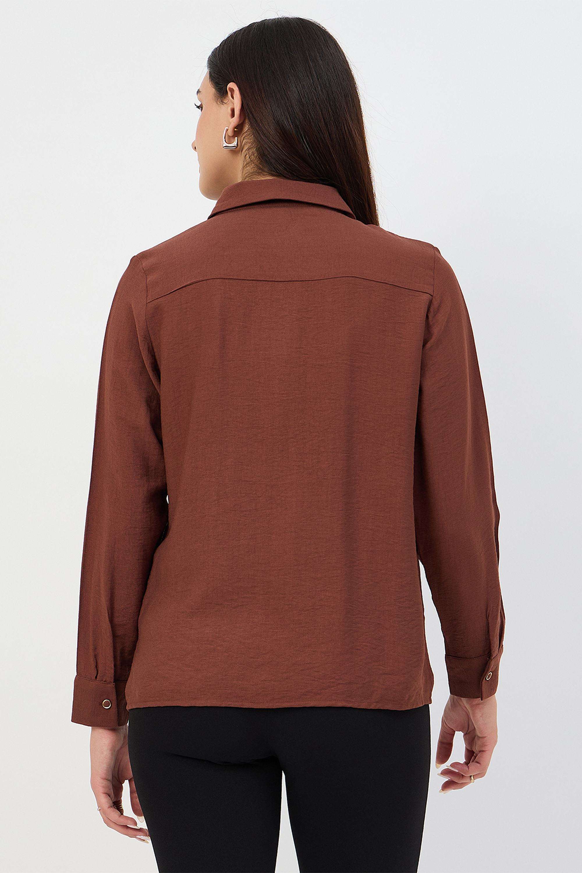 Solid-Collared-Nylon-Women-s-Casual-Wear-Shirt