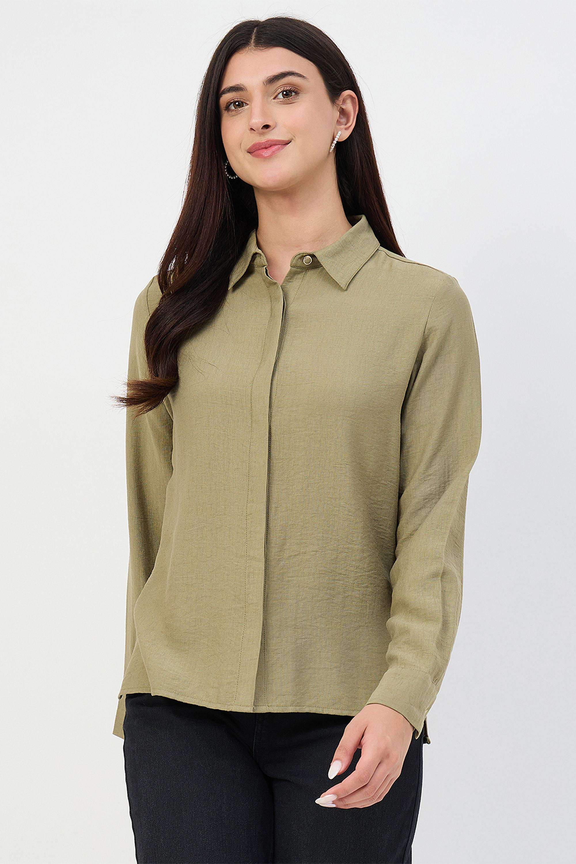 Solid-Collared-Nylon-Women-s-Casual-Wear-Shirt