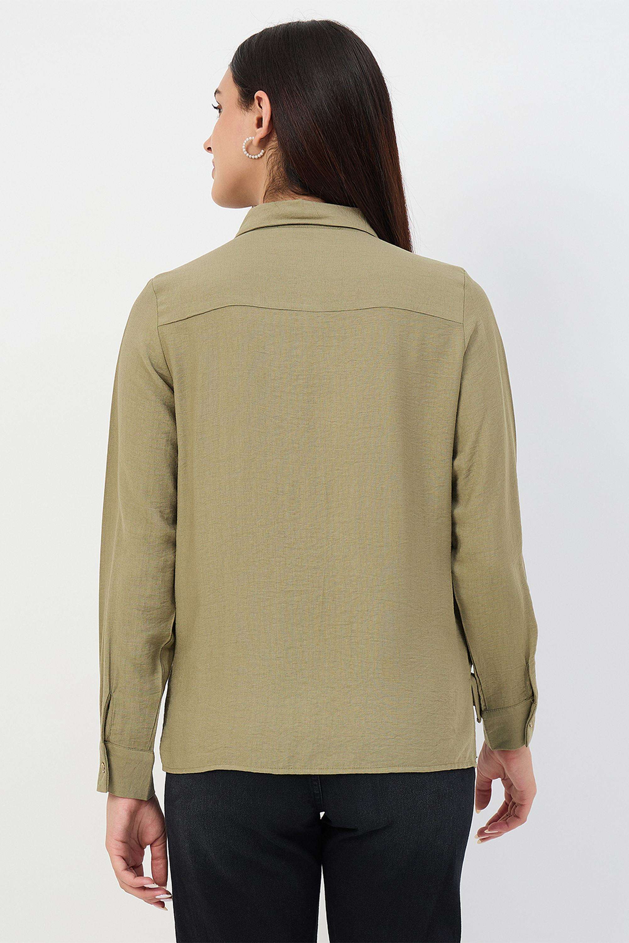 Solid-Collared-Nylon-Women-s-Casual-Wear-Shirt