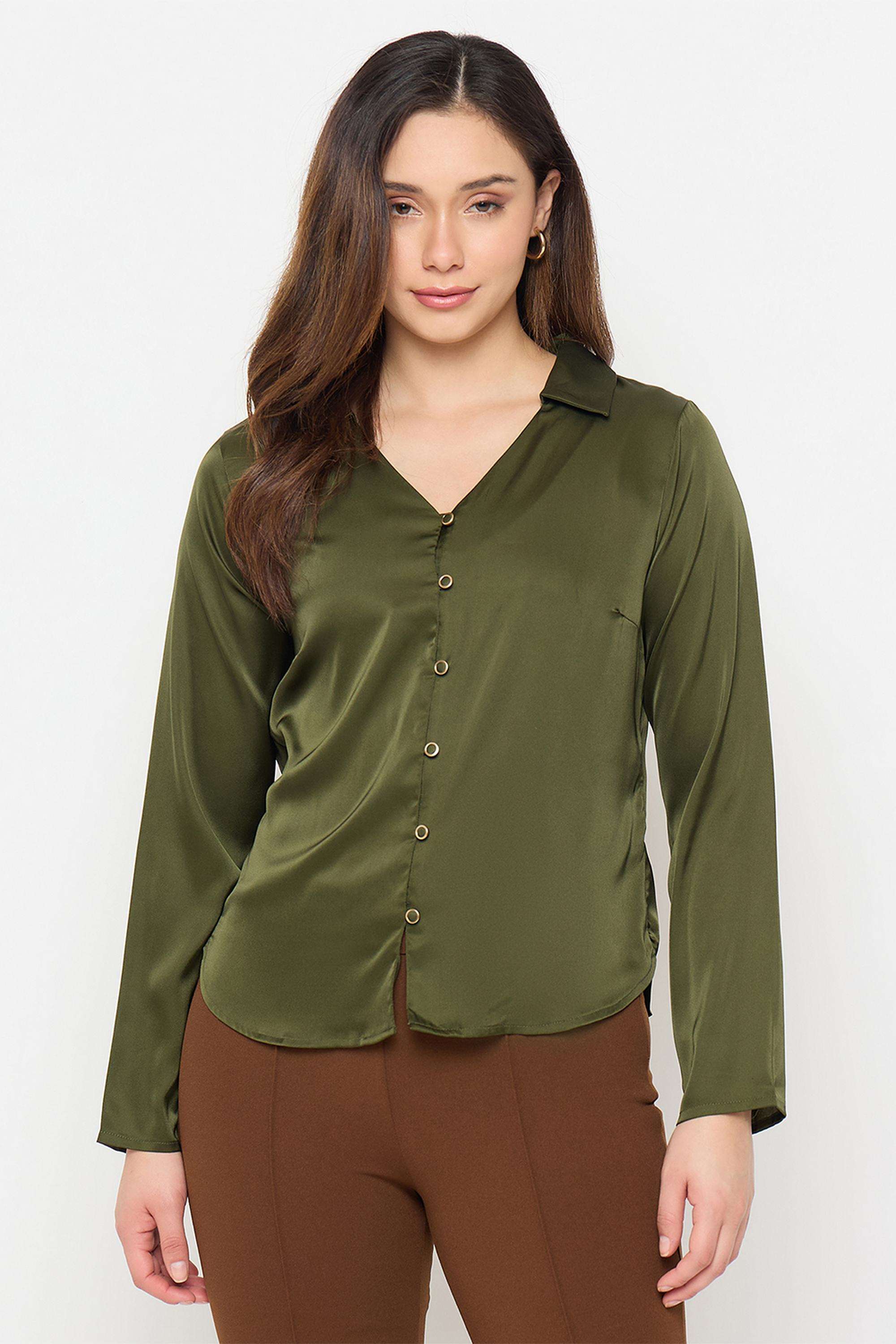 Solid-Polyester-Women-s-Casual-Wear-Shirt