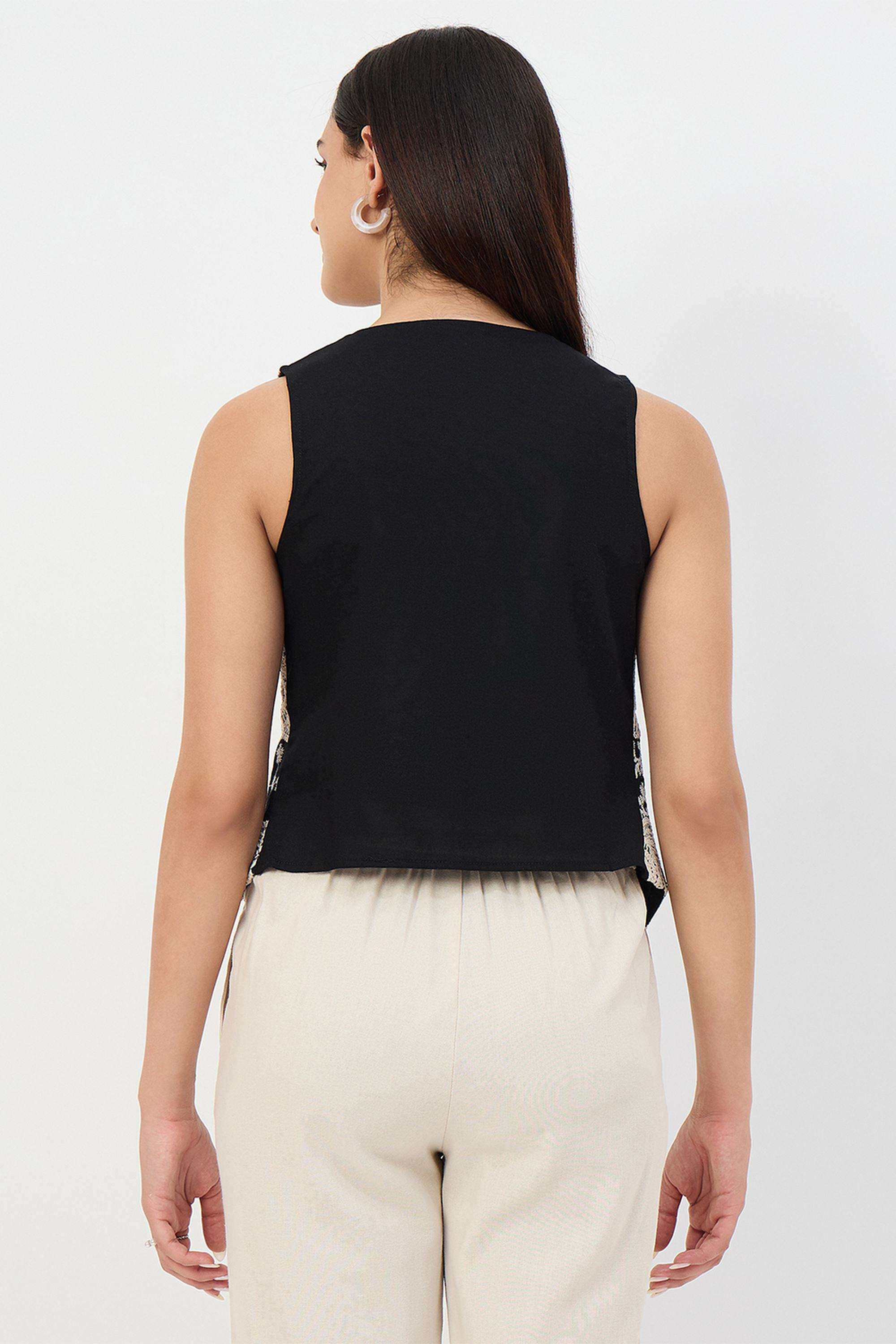 Solid-Polyester-Tie-Up-Neck-Women-s-Top